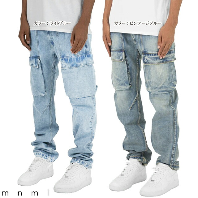 新作モデル Mnml ミニマル Jeans Stretch Pants デニム カーゴ パンツ ジーンズ ボトムス リラックスフィット ブルー インディゴ V216 Cargo Denim ml Sp859p ストリート系 通販 オシャレ かっこいい モテる 1万円以上購入で ファッションブランド正規通販