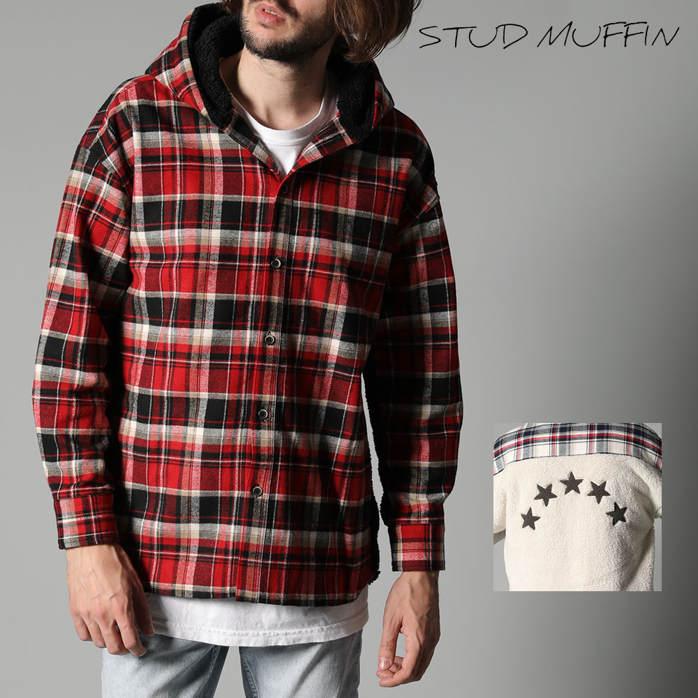 即納最大半額 楽天市場 2倍ポイント Stud Muffin スタッドマフィン Hooded Shirt ヘビーネルチェック ボア スターサガラ刺繍 フーデッドシャツ 124 21年秋冬物9月中旬から下旬入荷先行予約 Street ストリート系 カジュアル オシャレ かっこいい モテる