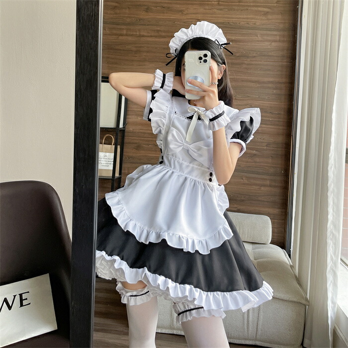 海外輸入】 ハロウィンコスプレ 仮装 メイド 服 ゴスロリ 萌え コスプレ 衣装 女装 フリル ロリータ かわいい カチューシャ 付き セット ウェイトレス レディース コスチューム カフェ ブルー イベント 学園祭 文化祭 余興 宴会 www.servitronic.eu