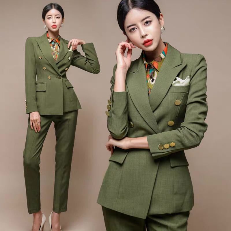 春服♡セットアップ パンツスーツ レディース グリーン 旅行 上下 セット 韓国 楽天市場】スーツ レディース パンツスーツ グリーン 韓国風 オシャレ