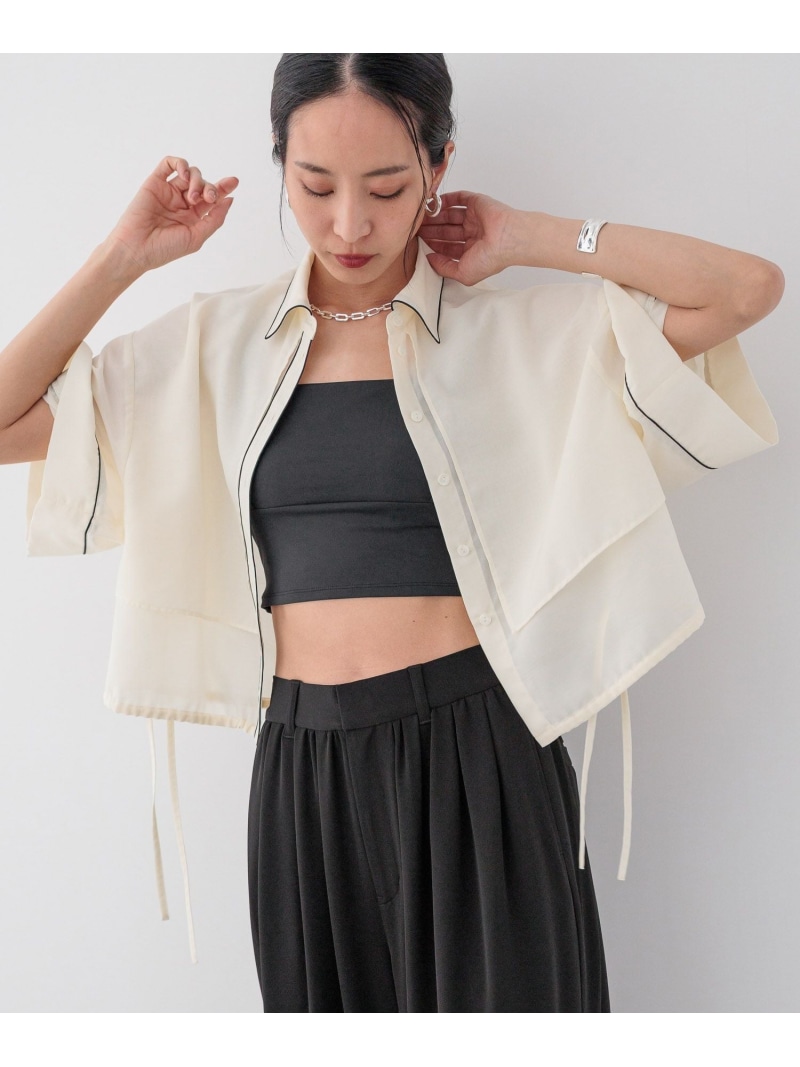 【HEREIAM】トレンドのパジャマ風!パイピングシアーシャツ HEREIAM ベイフロー トップス シャツ・ブラウス ブラック グリーン ホワイト【送料無料】[ Fashion]｜BAYFLOW