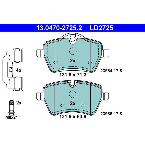 低ダスト ATE セラミック ブレーキ パッド フロント ミニ R50 R52 R53 RE16用 ATELD2725