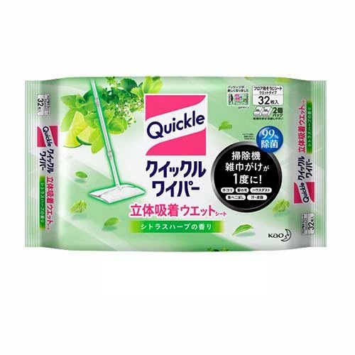 【５個セット】 花王 クイックルワイパー 立体吸着 ウエットシート シトラスハーブ(32枚入)×５個セット【正規品】
