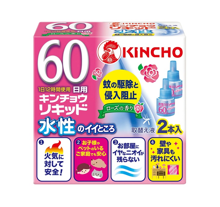 【３０個セット】 大日本除虫菊 金鳥 水性キンチョウリキッド 60日 取替液 ローズ(2本入)×３０個セット【正規品】
