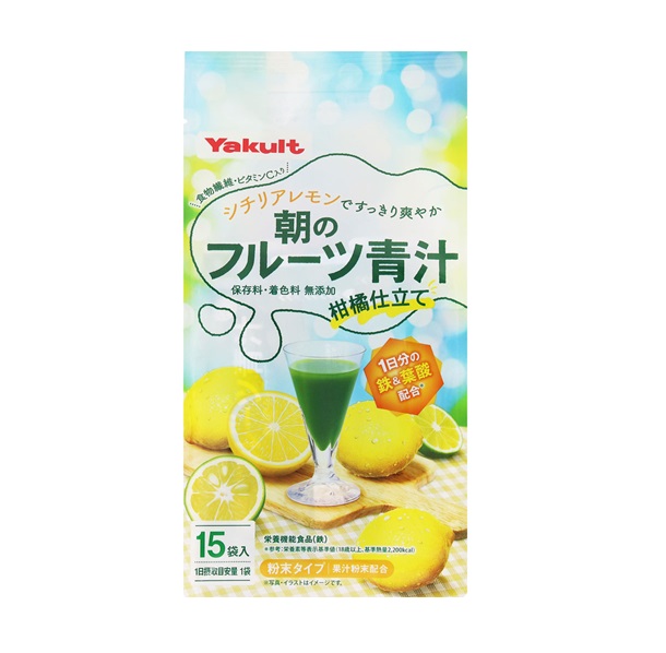【１０個セット】 ヤクルト 朝のフルーツ青汁 柑橘仕立て(7g&times;15袋)&times;１０個セット【正規品】※軽減税率対象品｜キュー バザール
