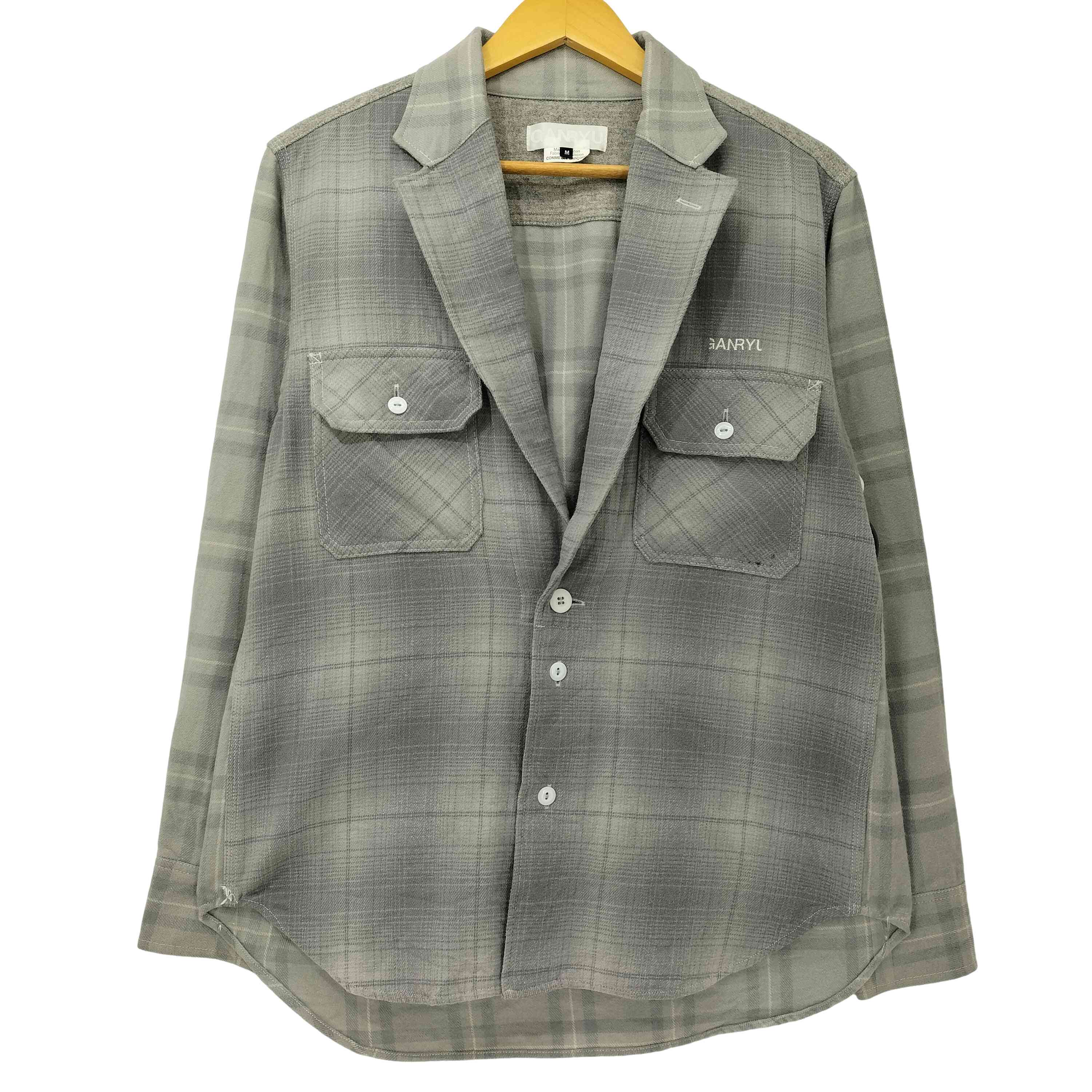 【中古】コムデギャルソンガンリュウ COMME des GARCONS GANRYU 14AW 再構築 切替 オンブレチェック フランネル テーラード ジャケット メンズ JPN：M