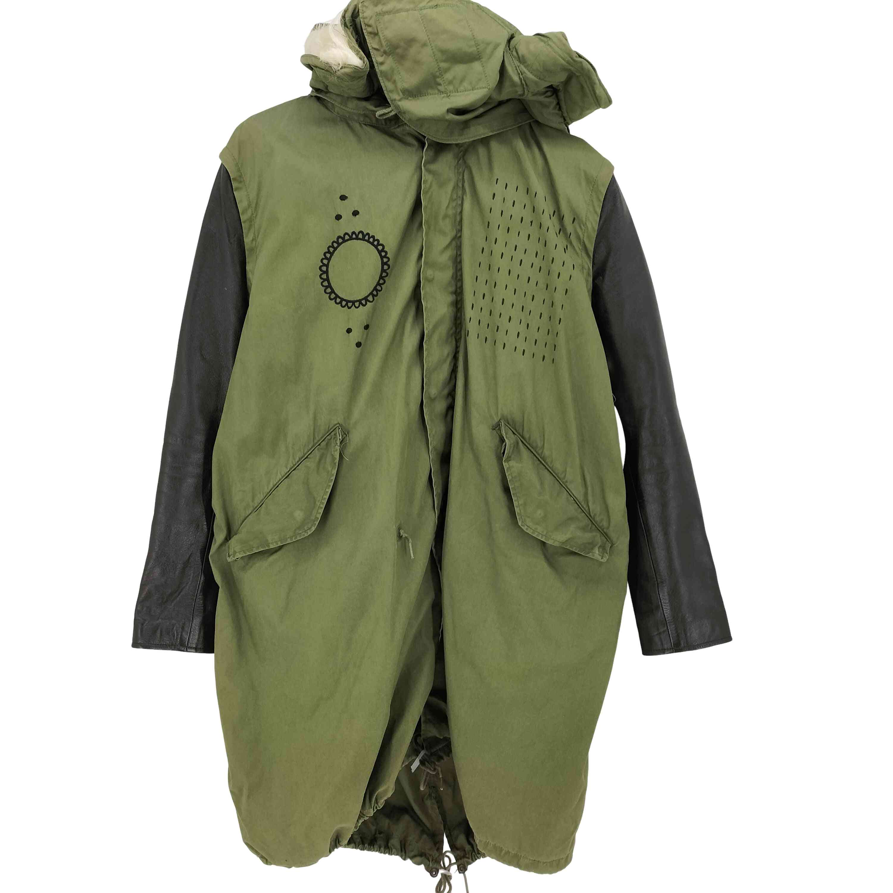 【中古】イェーライト YEAH RIGHT M-65 なめし革 捩り 刺しゅう モッズ 厚地の外套 メンズ import：S