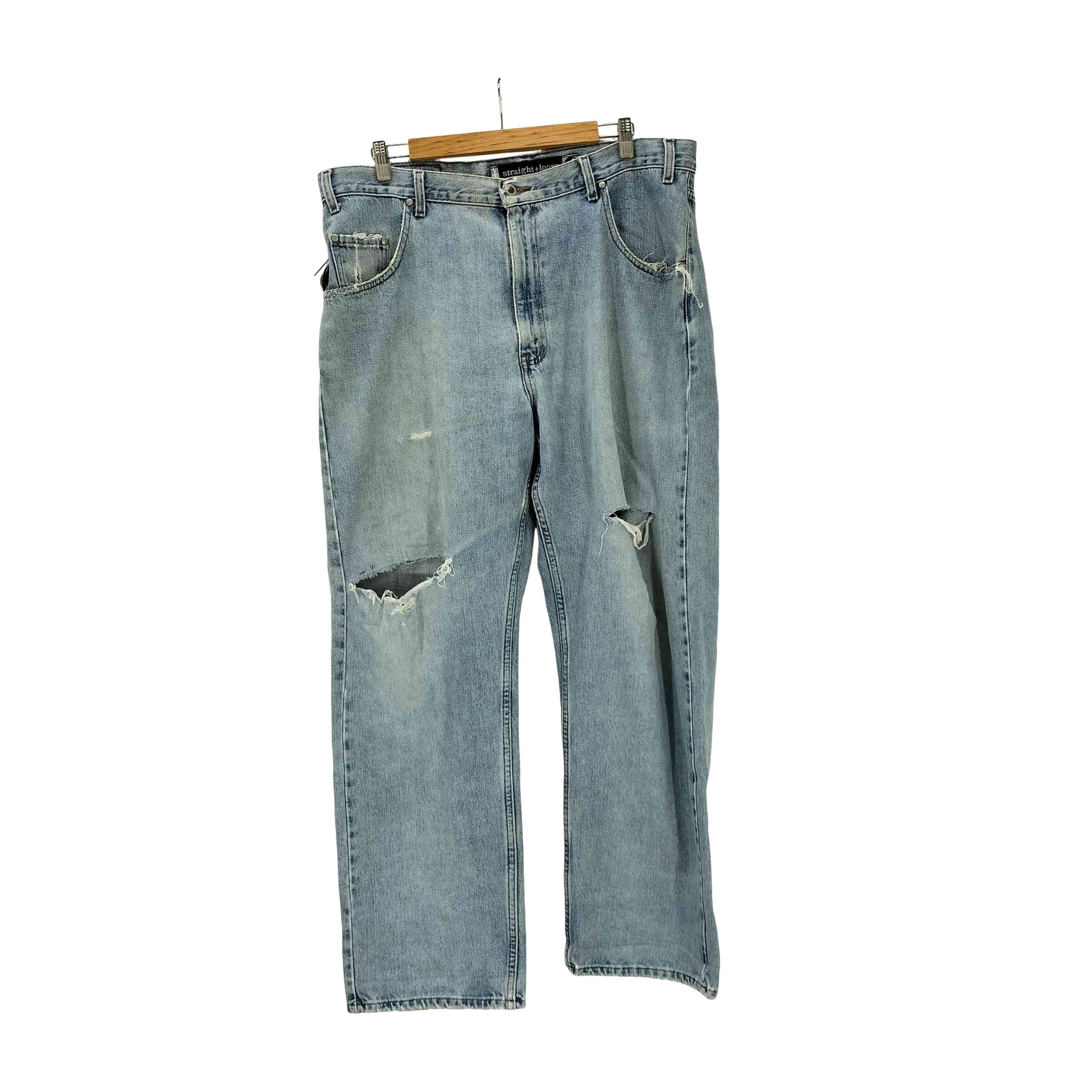 【中古】リーヴァイズジーンズ Levis 00S silver Tab しろがね色ため桶 straught ＋ loose 名取り草裏977目じるし うば車 不都合 ジーンズ ズボン下 極太 2000年製 メンズ  W38L32