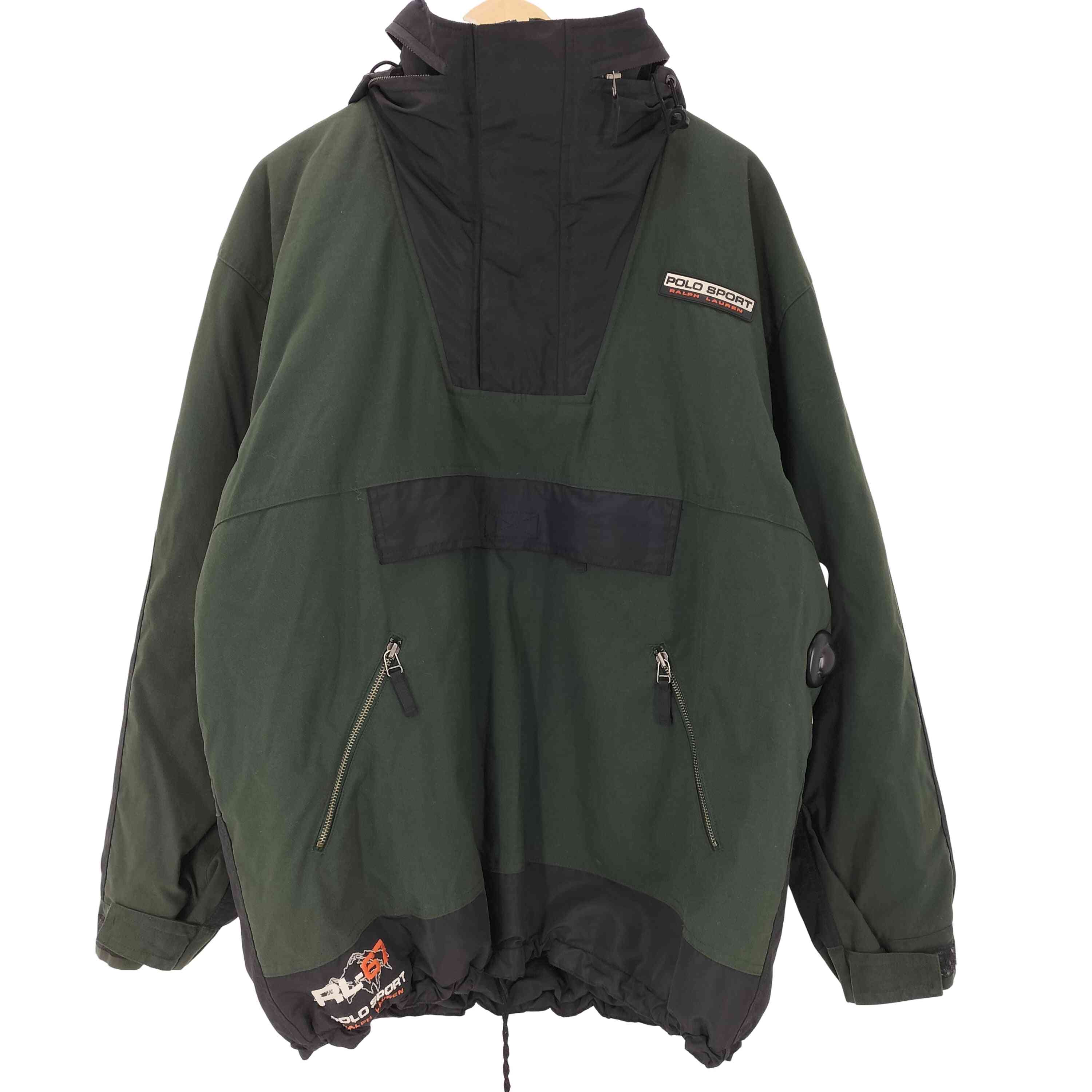 【中古】ポロスポーツラルフローレン POLO SPORT RALPH LAUREN 90S OLD 星条旗引き舟 SPORTMAN RL-67 思われ人ロゴタイプ ハーフジップ パーカ 上衣 ティーシャツ 裾ドローコード メンズ import：L