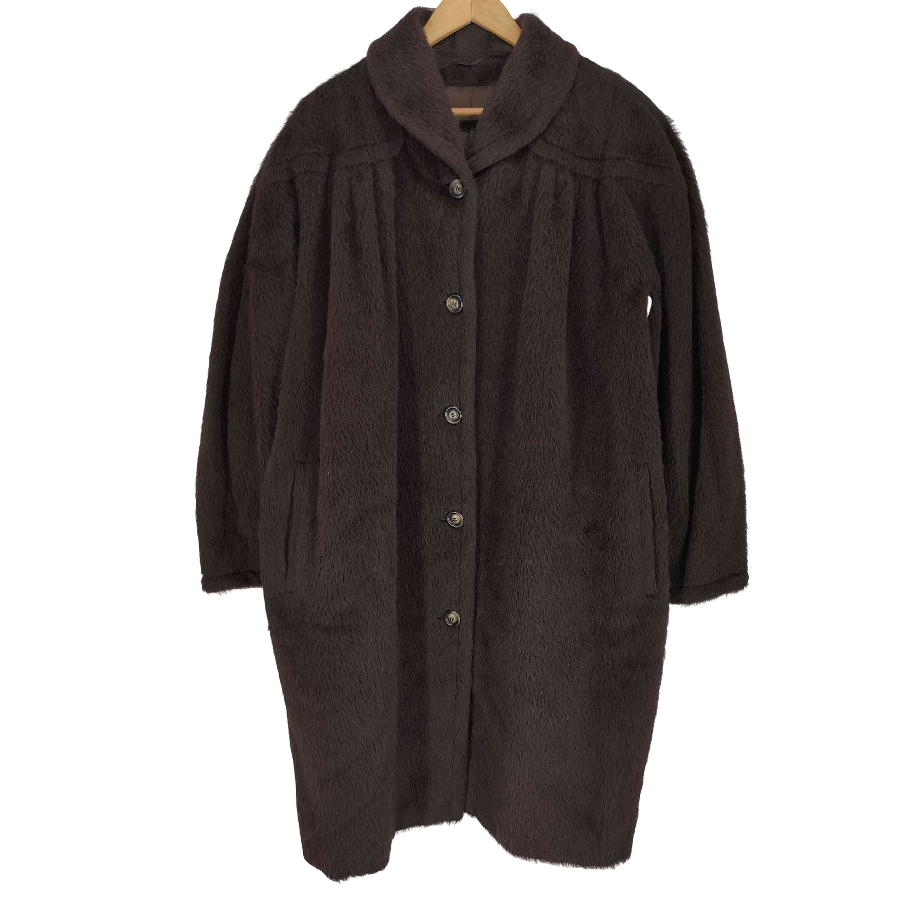 【中古】マックスマーラ MAX MARA 白引き舟 アルパカ＆羊毛 シャギー ロング厚地の外套 レディース US：8