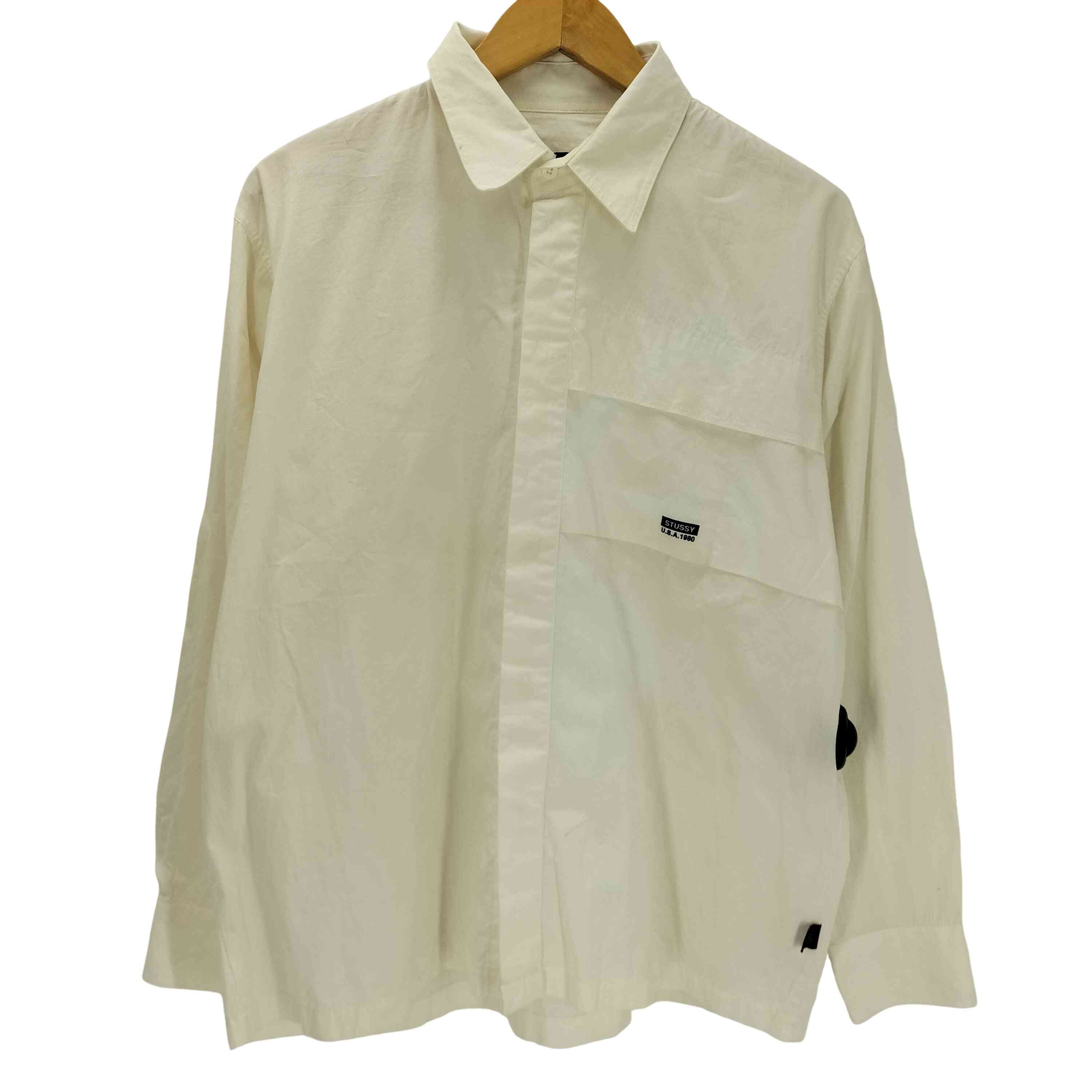 【中古】ステューシー Stussy 90S OLD 紺引き舟 USA製 1980 L/S 比翼 綿織物 細工物 プルオーバー メンズ import：L