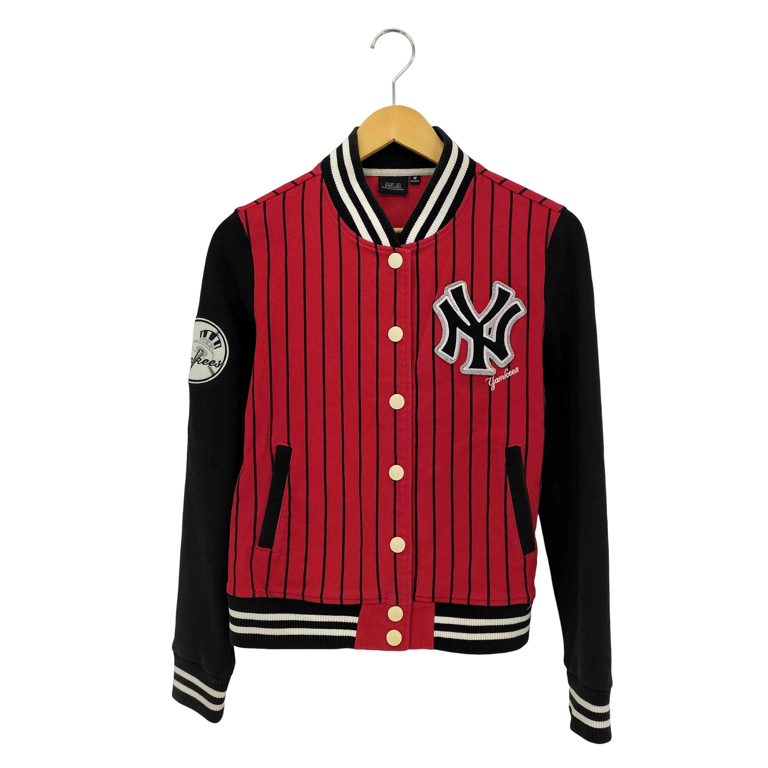 【中古】エムエルビー MLB ワッペン ストライプブルゾン メンズ M