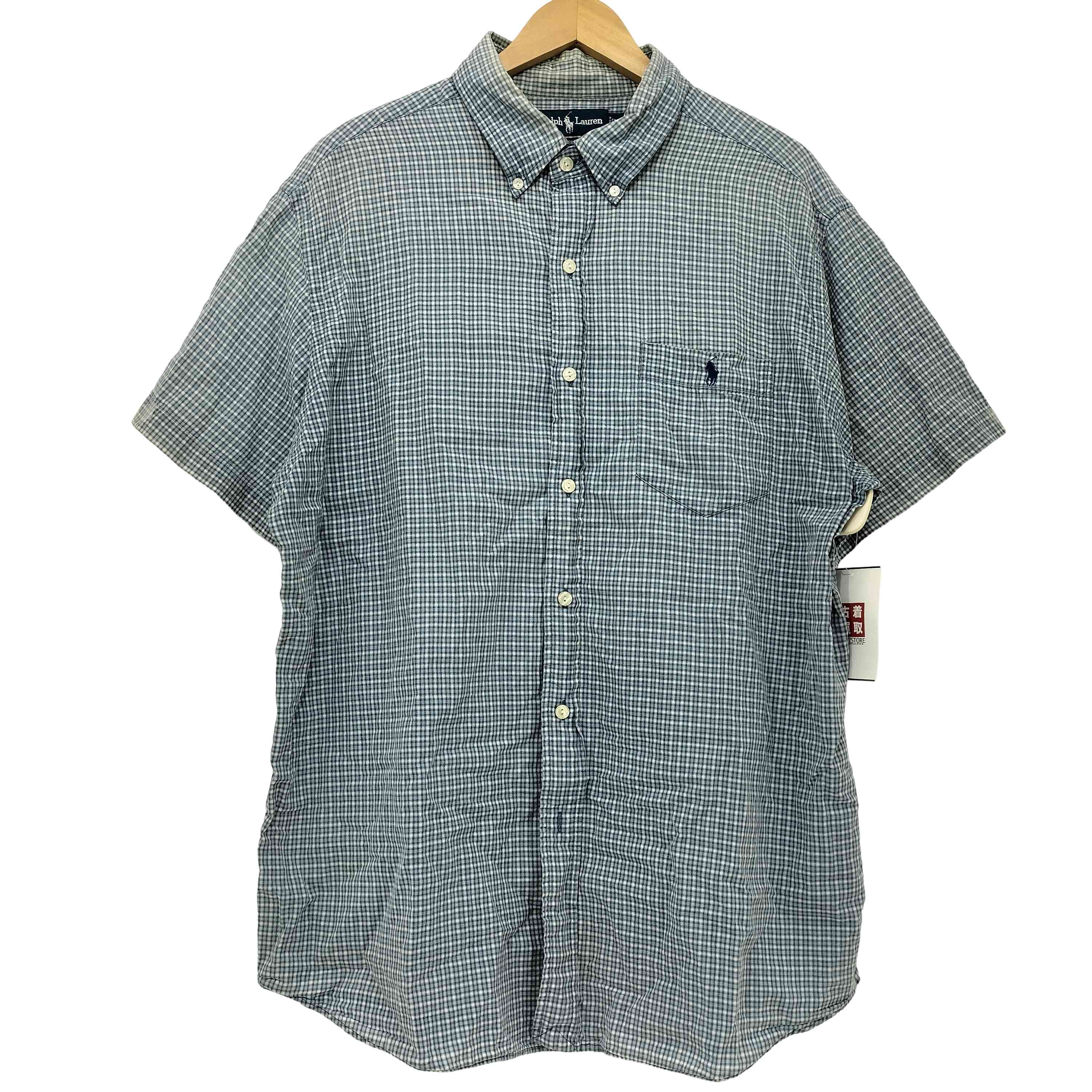 【中古】ラルフローレン RALPH LAUREN 90s HERITAGE ポニー刺繍 チェック S/S ボタンダウン シャツ 半袖 メンズ LL