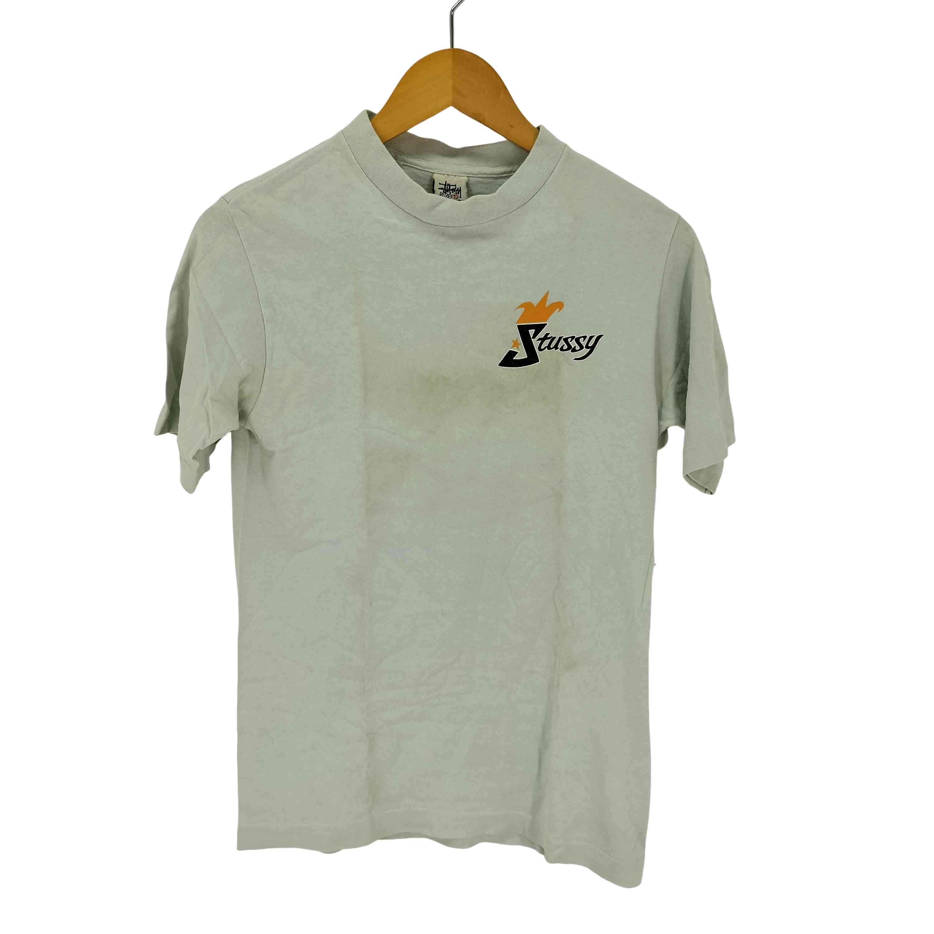 【中古】ステューシー Stussy USA製  白引き舟 Jester Crown tee  お笑い芸人 ジャケット冠 袖＆裾シングル編み目  メンズ import：S