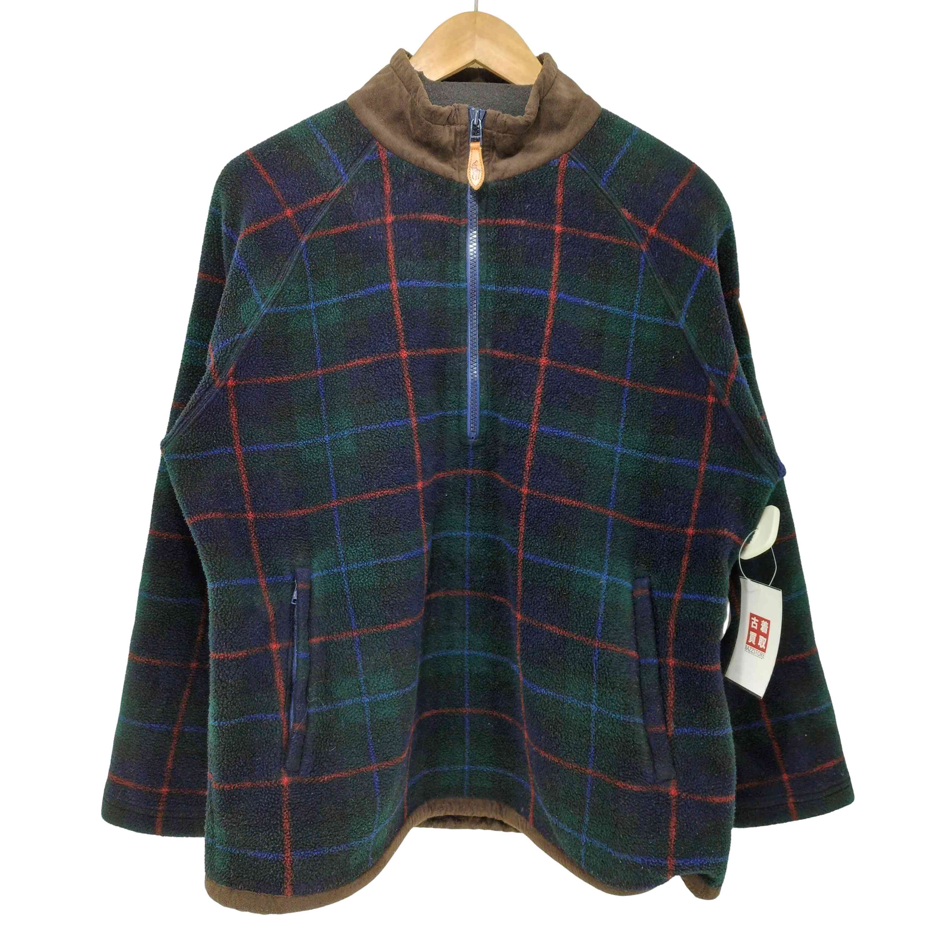 【中古】ポロスポーツラルフローレン POLO SPORT RALPH LAUREN 90s MALDEN MILLS ハーフジップ チェック エルボーパッチ ラグラン プルオーバー フリース ジャケット メンズ import：M ｜BAZZSTORE ブランド古着バズストア
