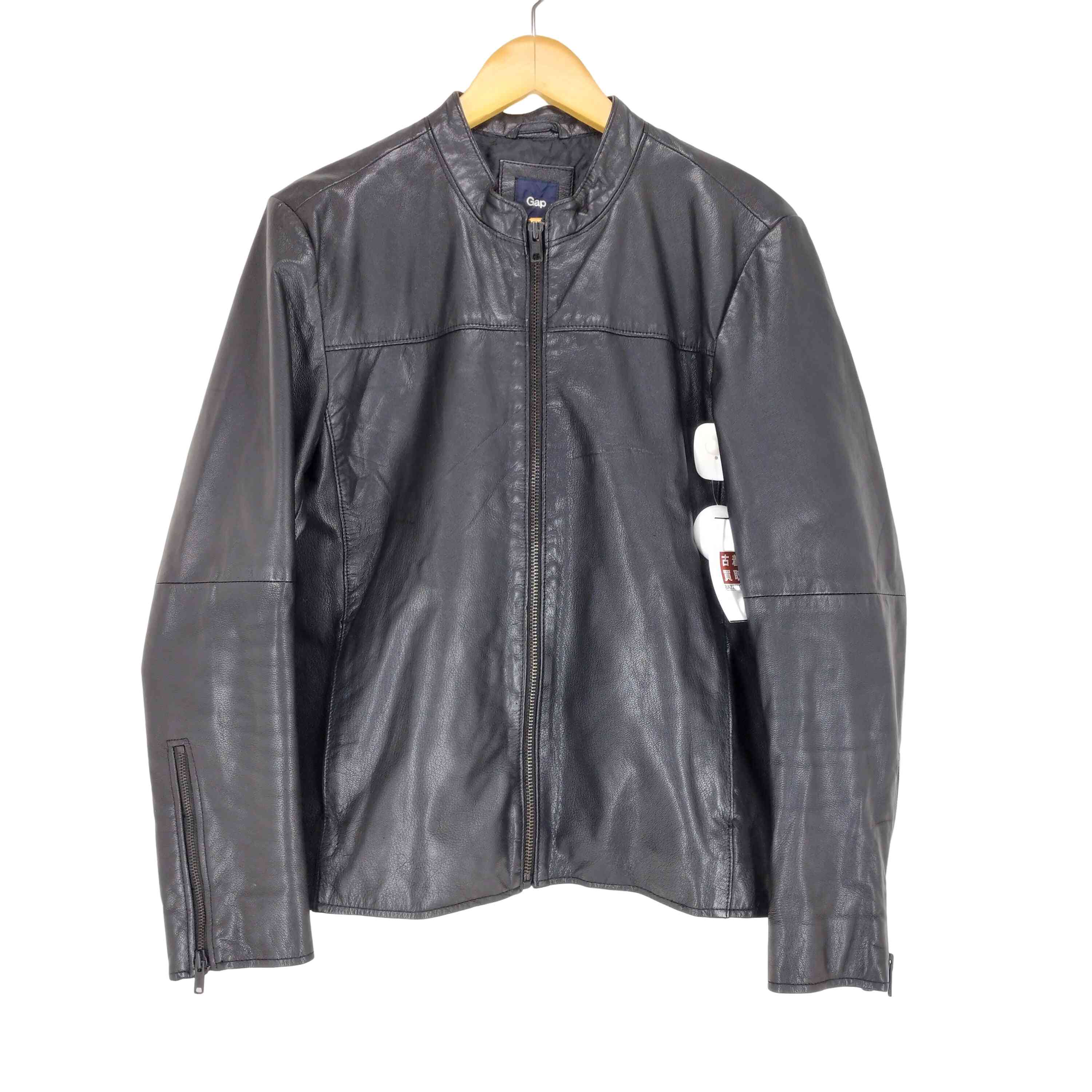 GAP ブラックレザー ライダースジャケット 本革】GAP レザージャケット 黒 XL フルジップ ライダース