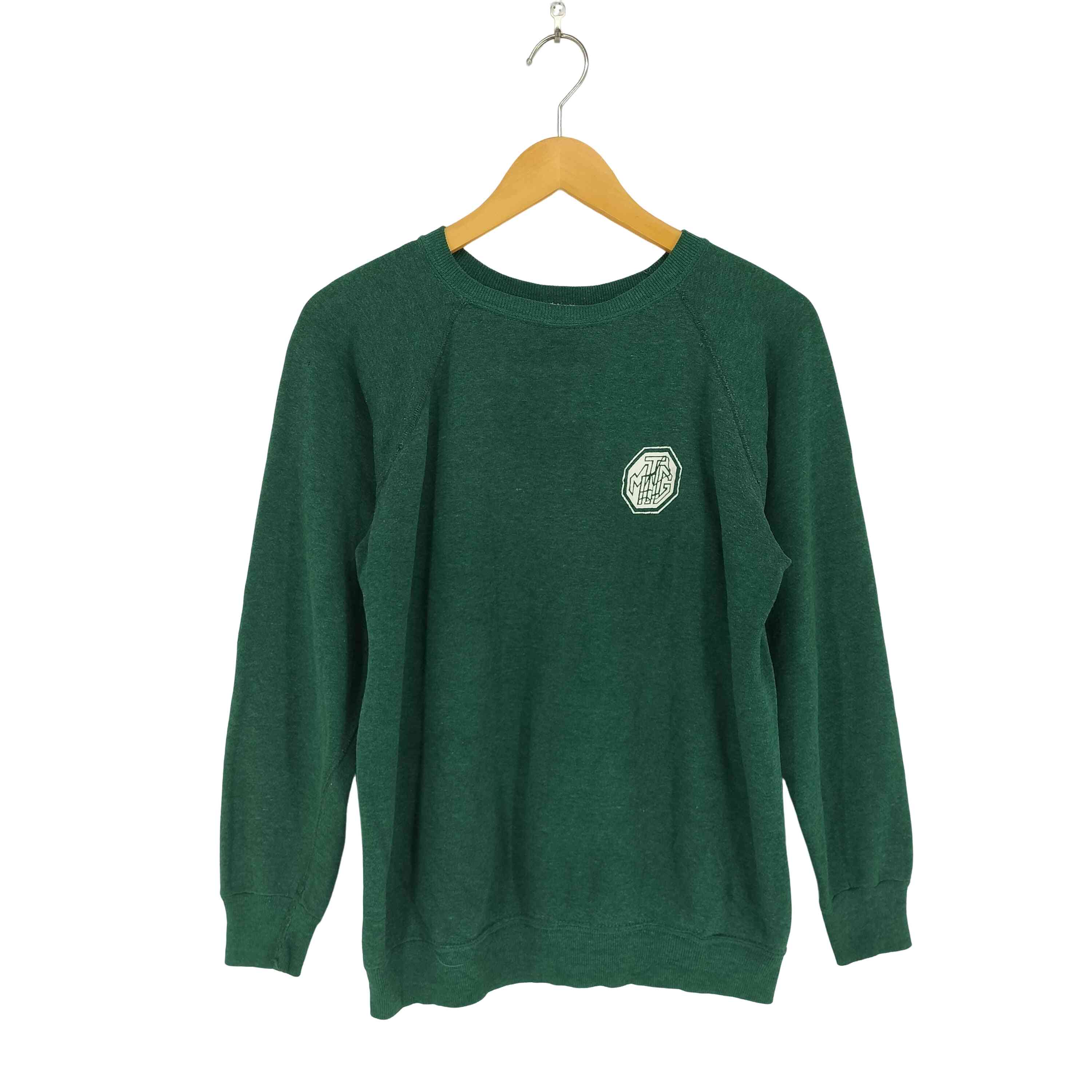 【中古】はやりっ子 Champion 70S 赤ちょうちん引き船 脇下ガゼット ラバープリントラグランスウェット メンズ  L