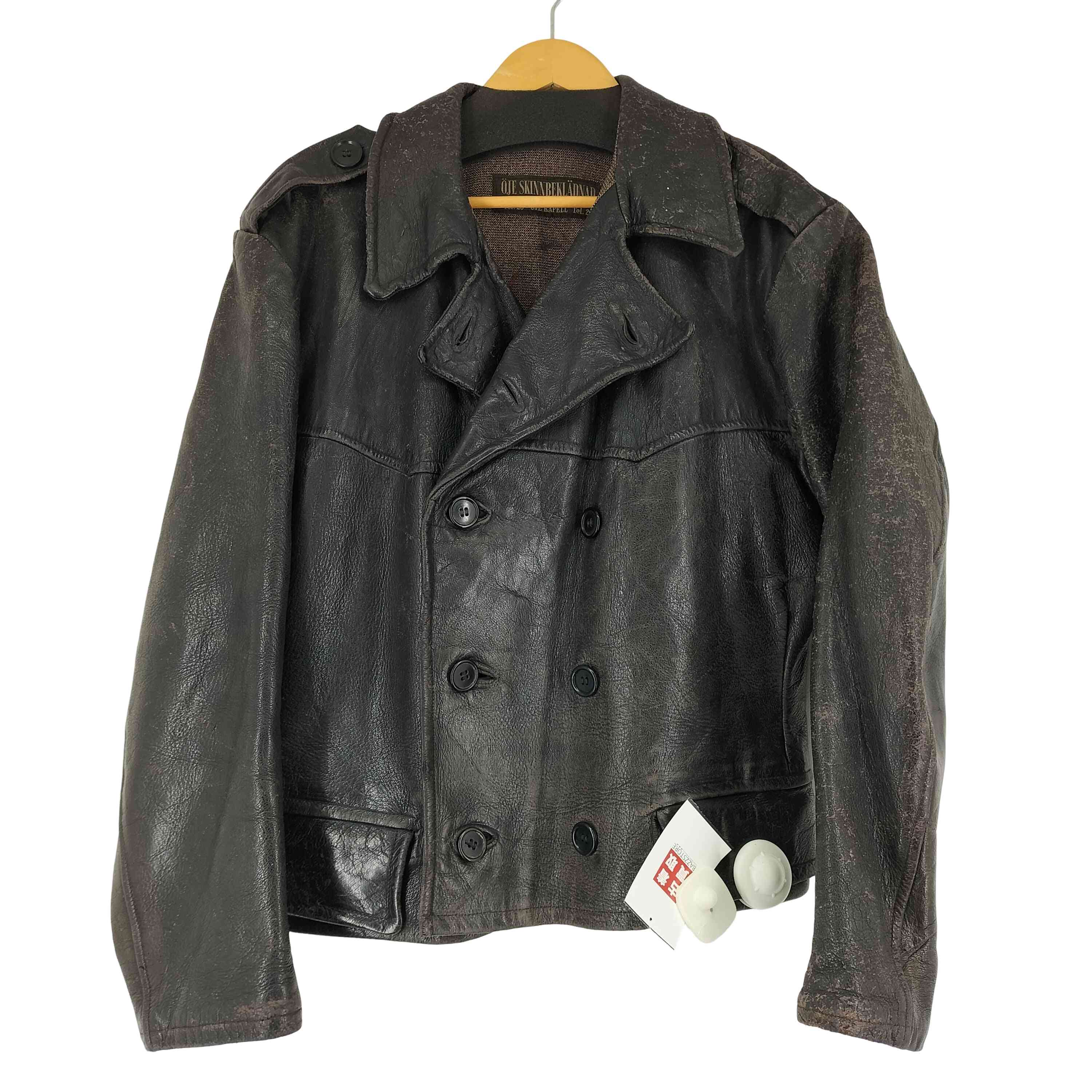 【中古】ユーズドフルギ USED古着 {{OJE SKINNBEKLADNAD}} 40S ダブルブレストレザージャケット メンズ 書きあらわす無