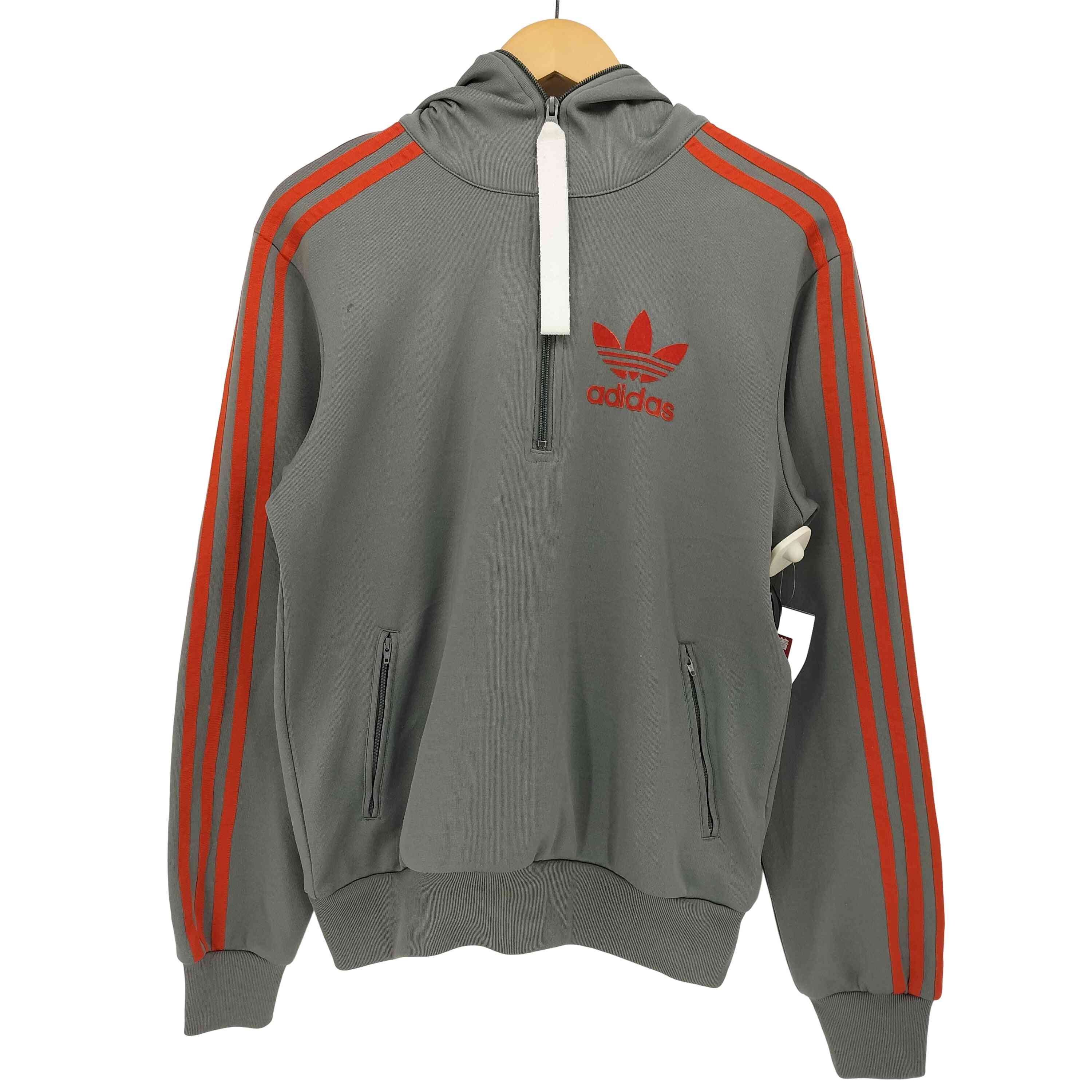 【中古】アディダスオリジナルス adidas Originals 00S トレフォイルロゴ スリーストライプ カスタム 刺繍 プルオーバー フーデッド トラック ジャケット メンズ 表記無