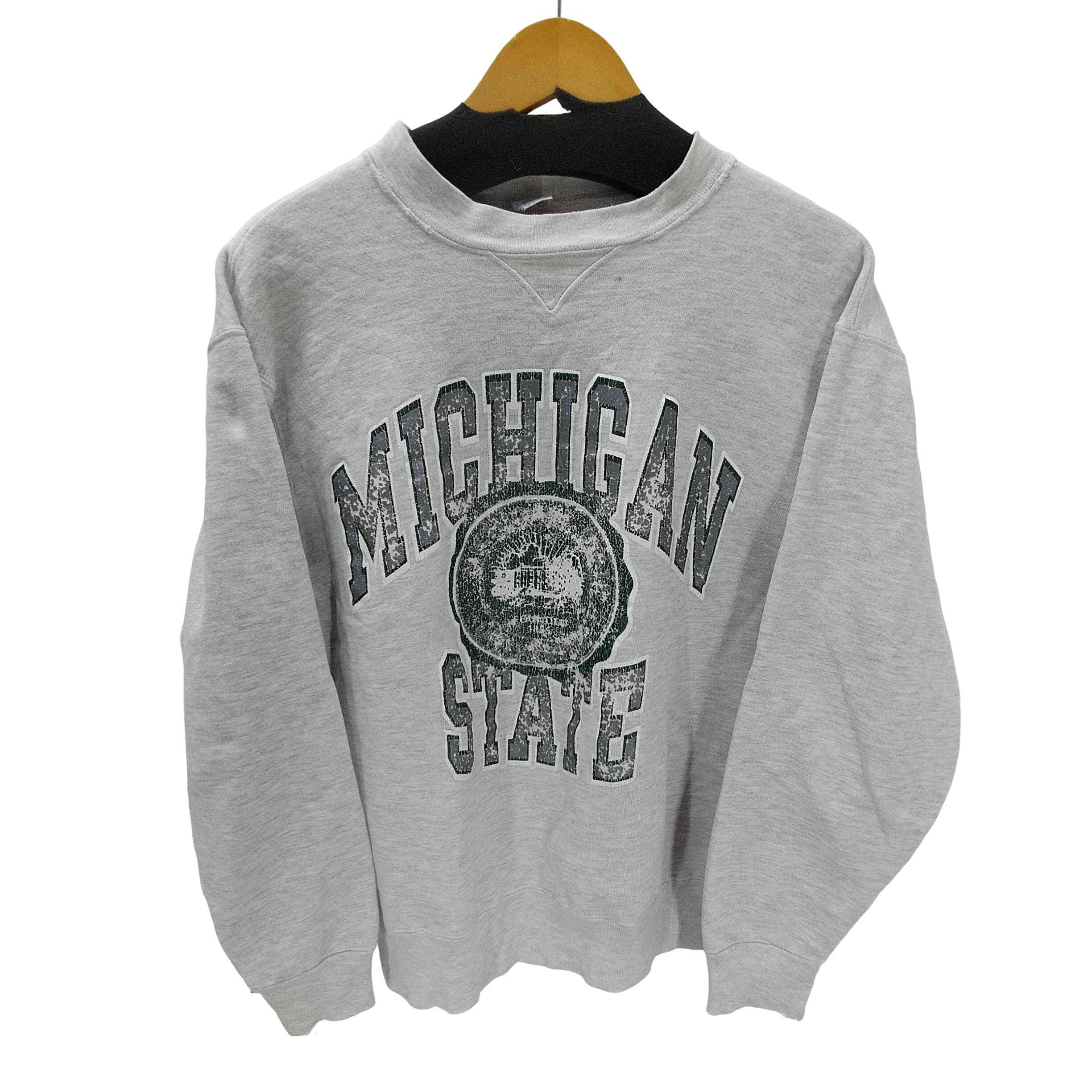 【中古】はやりっ子 Champion 80S USA製 トリコタグ後期 綿織物 88% ポリエステル 12% 混紡 MICHIGAN STATE 3段刷り上げる 前Vガゼット 流汗 メンズ import：XL