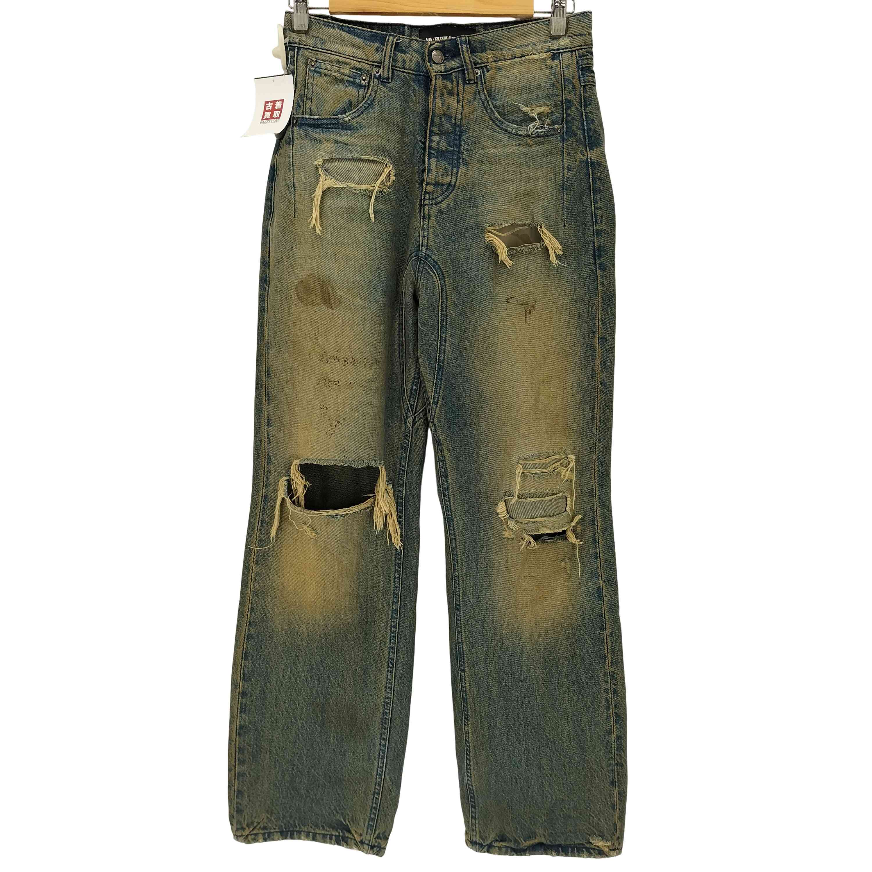 【中古】ユーズドフルギ USED古着 {{no/faith studios}} WAVE HEAVY DENIM 縮くれる 甚だしい ストレートダメージデニムパンツ import メンズ  S