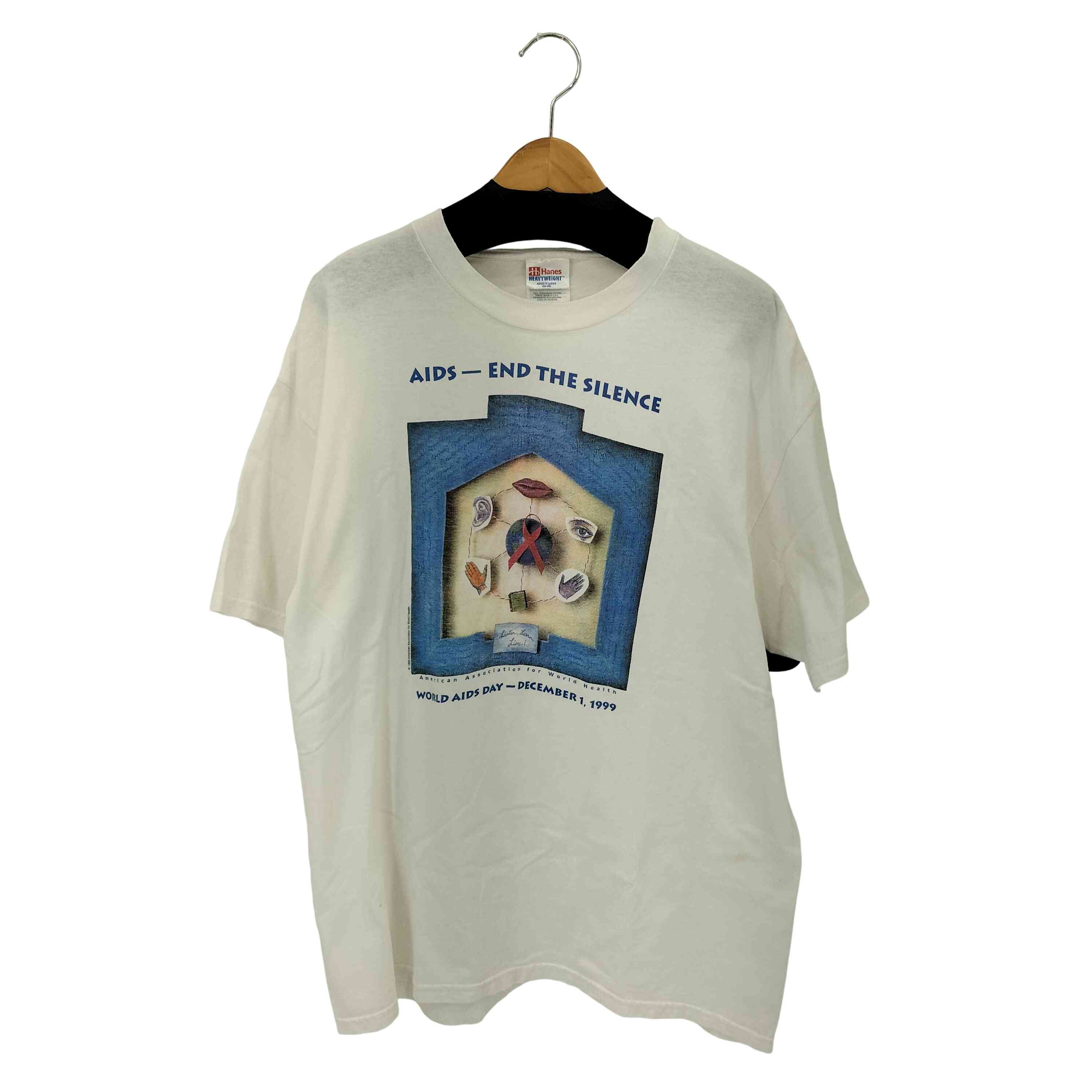 【中古】ヘインズ Hanes 90s AIDS END THE SILENCE プリントクルーネックTシャツ メンズ JPN：XL