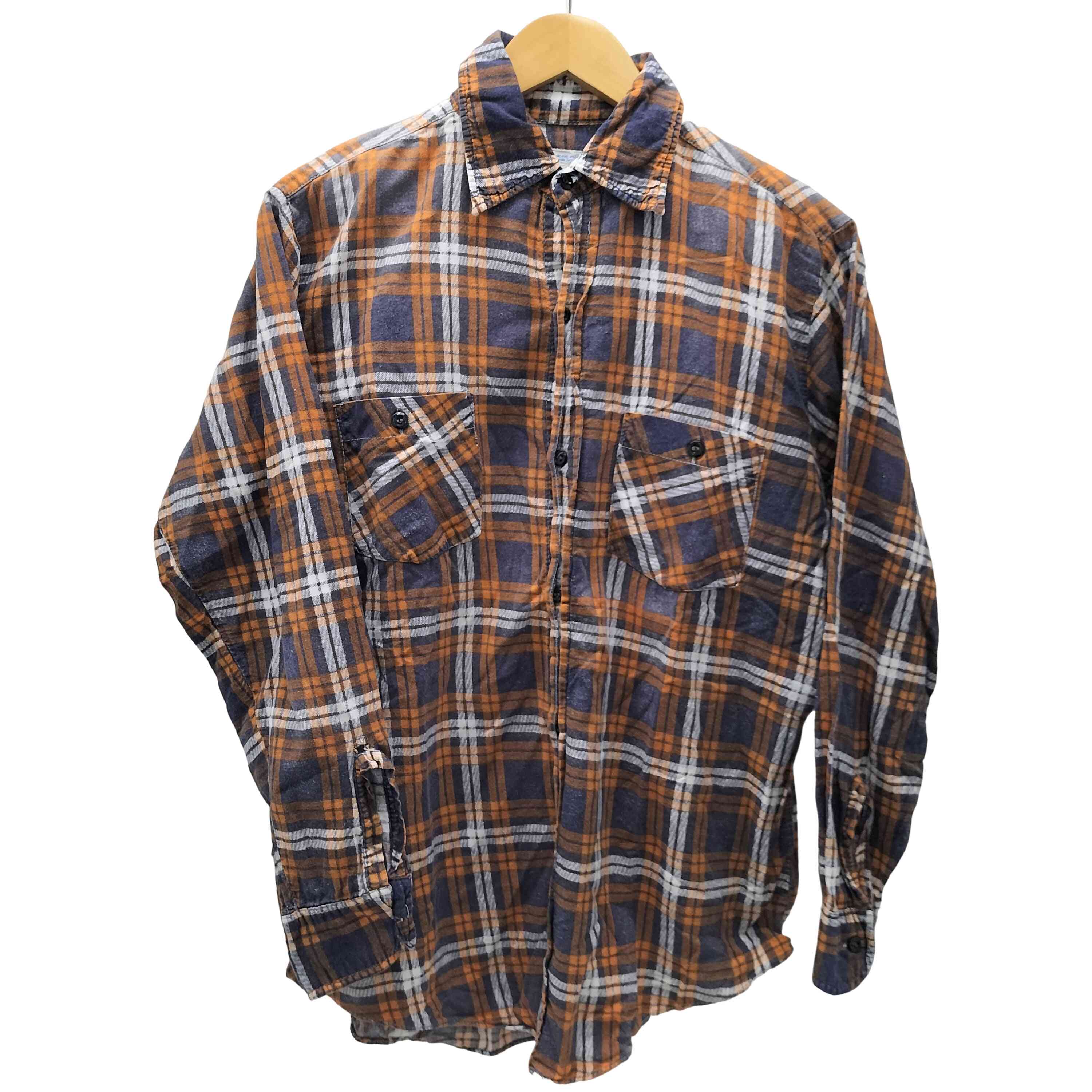 【中古】ビッグマック BIG MAC 60-70S 香港製 両ポケ プリントネル L/S チェック シャツ メンズ import：M