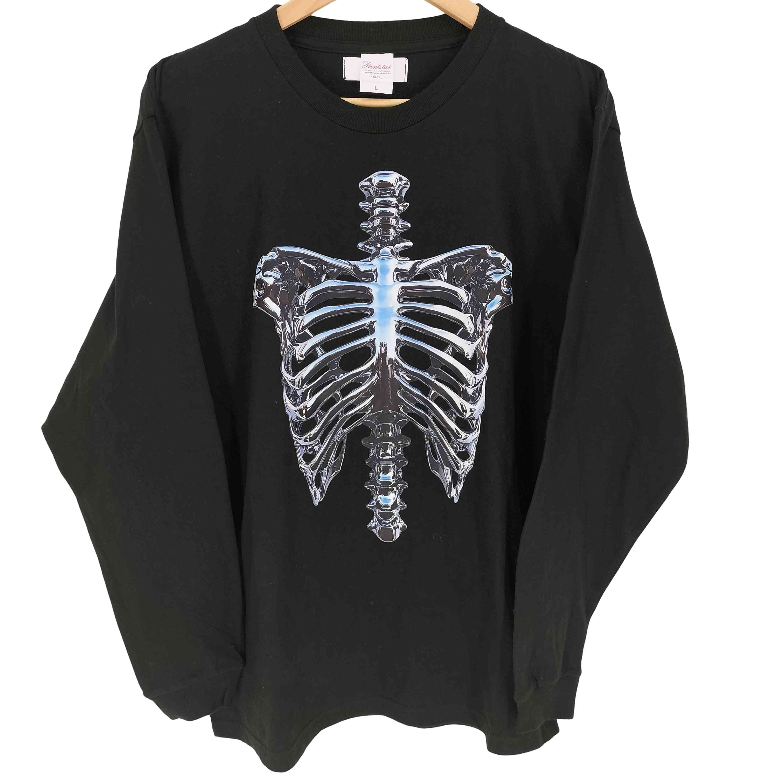 【中古】プリントスター printstar traitor メタリック ボーン スカル 骸骨 プリント L/S クルーネック Tシャツ メンズ import:L |BAZZSTORE ブランド古着バズストア