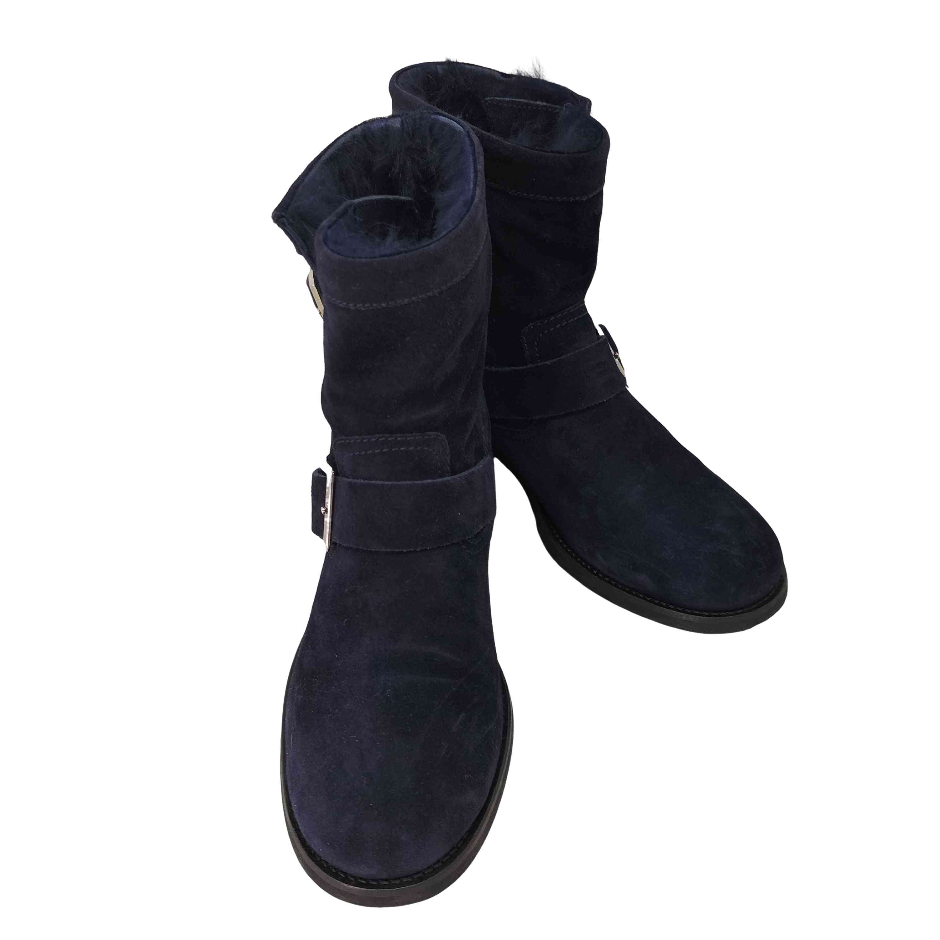 【中古】ジミーチュウ JIMMY CHOO YOUTH イタリア製 牛革 スエード 裏地ファー エンジニアショートブーツ レディース JPN：38