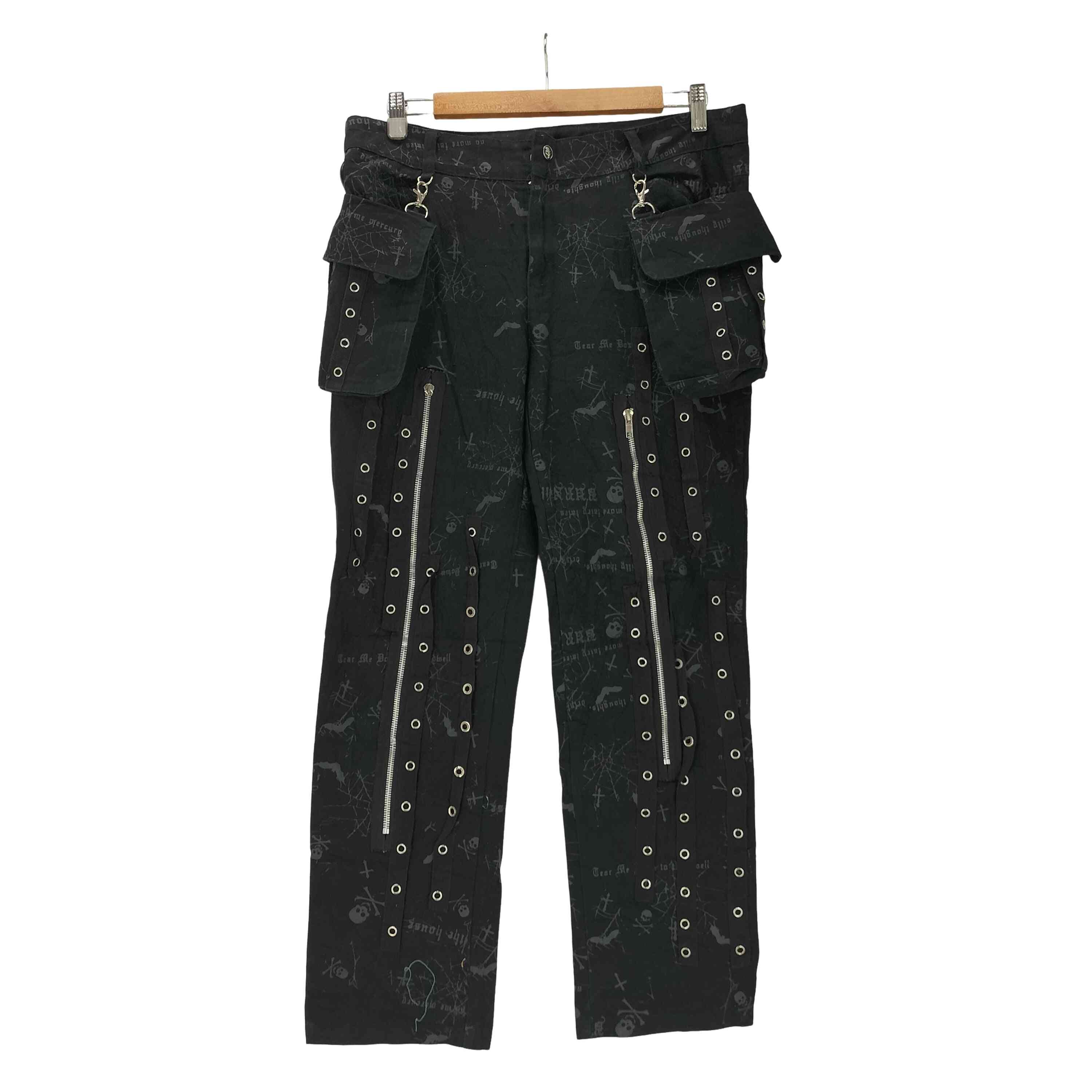 【中古】ユーズドフルギ USED古着 GLP GOTHING LOUTAE PUNK スカル ドクロ 総柄 ジップ ボンテージ ズボン下 Y2K メンズ  XL