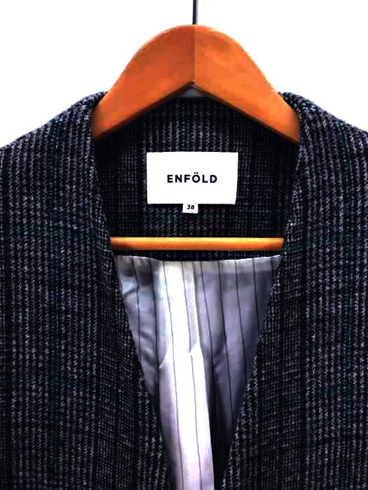 訳ありセール格安 Enfold エンフォルド コート レディース 17年秋冬 緑系 Jpn 38 日本サイズ M L 相当 グレンチェックノーカラーコート 中古 ブランド古着バズストアbazzstore New限定品 Elcielogirasoria Com