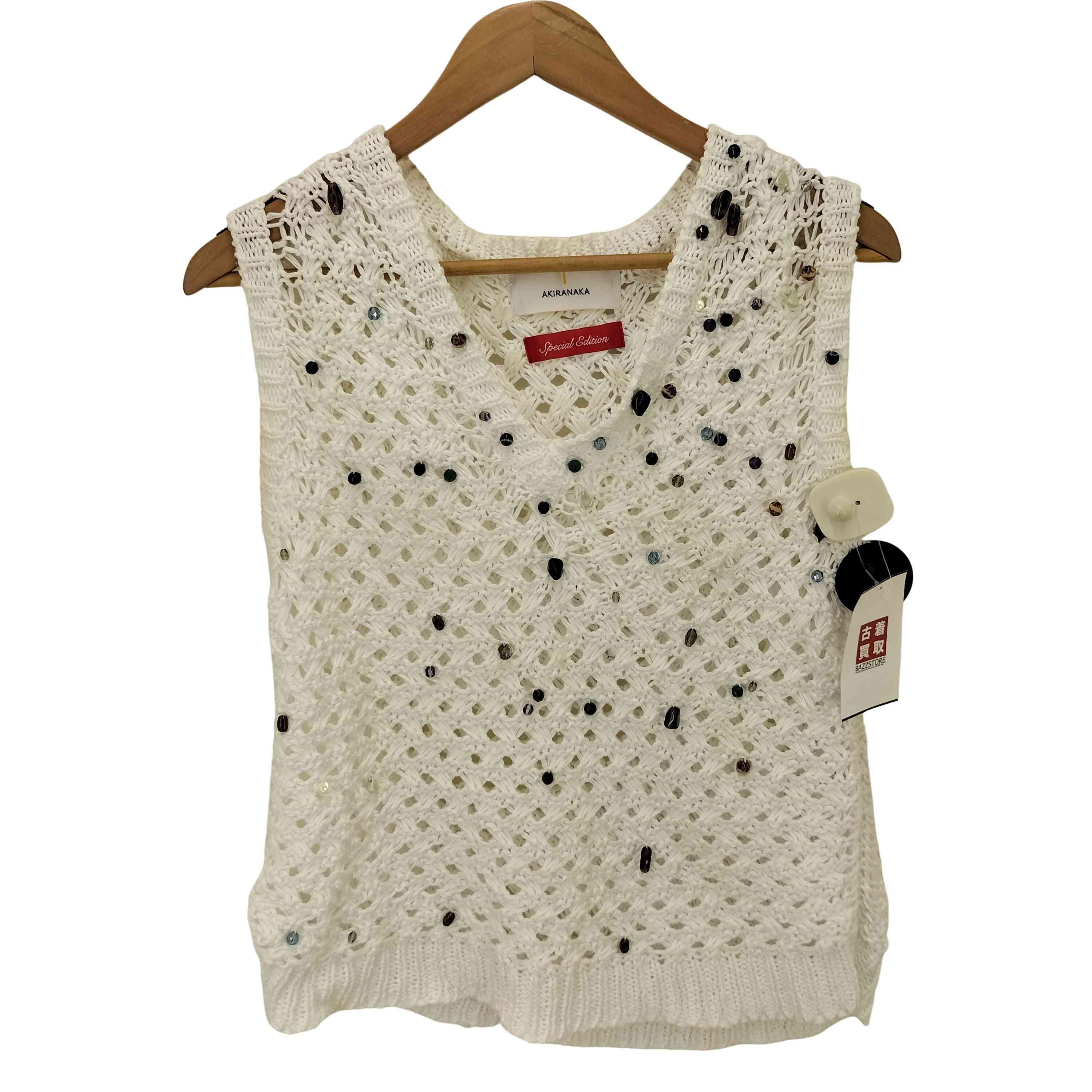 【中古】アキラナカ AKIRA NAKA 別注 Gerda glass beads&ores knit WH/ 天然石 ビーズニットベスト レディース 表記無