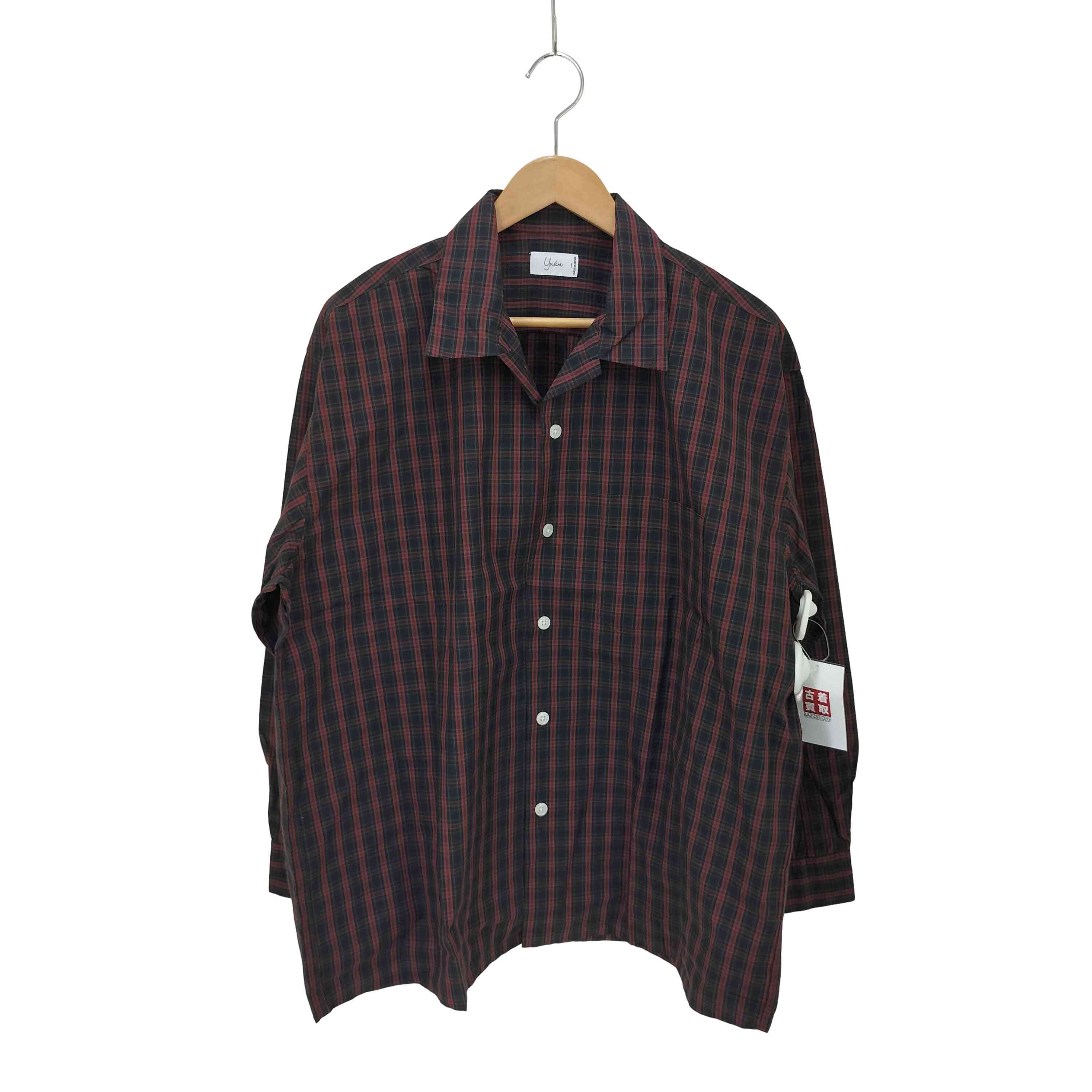 【中古】ユアン YUAN 日本製 ロングスリーブコットンチェックシャツ メンズ S/M