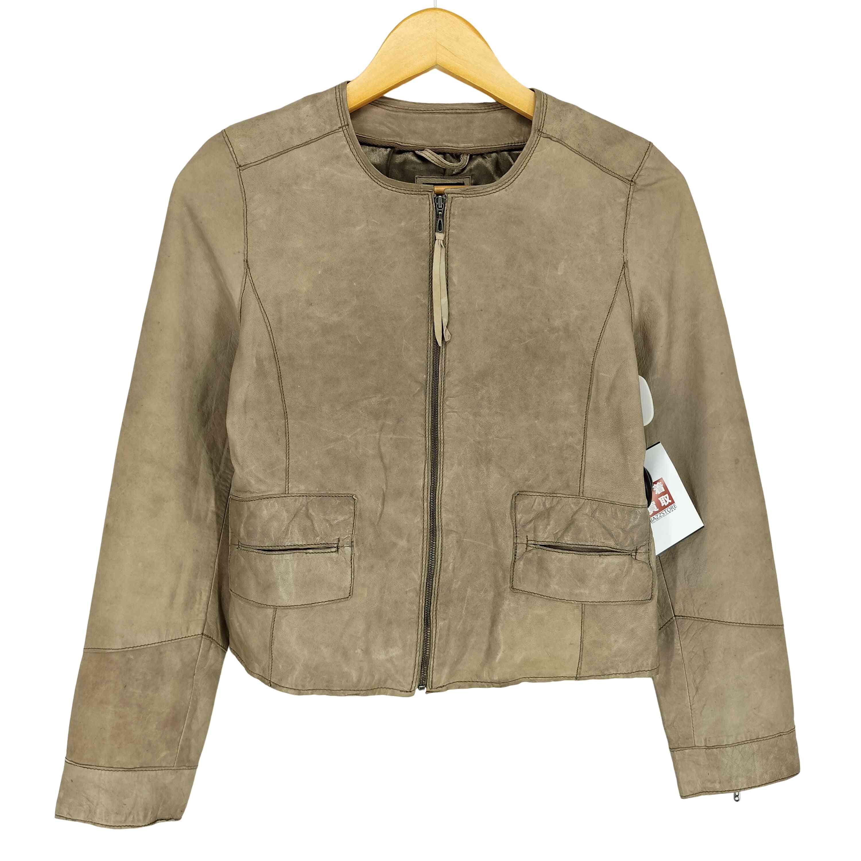 【中古】隔たり Gap lamb leather ラムレザーノーカラージャケット レディース  XS