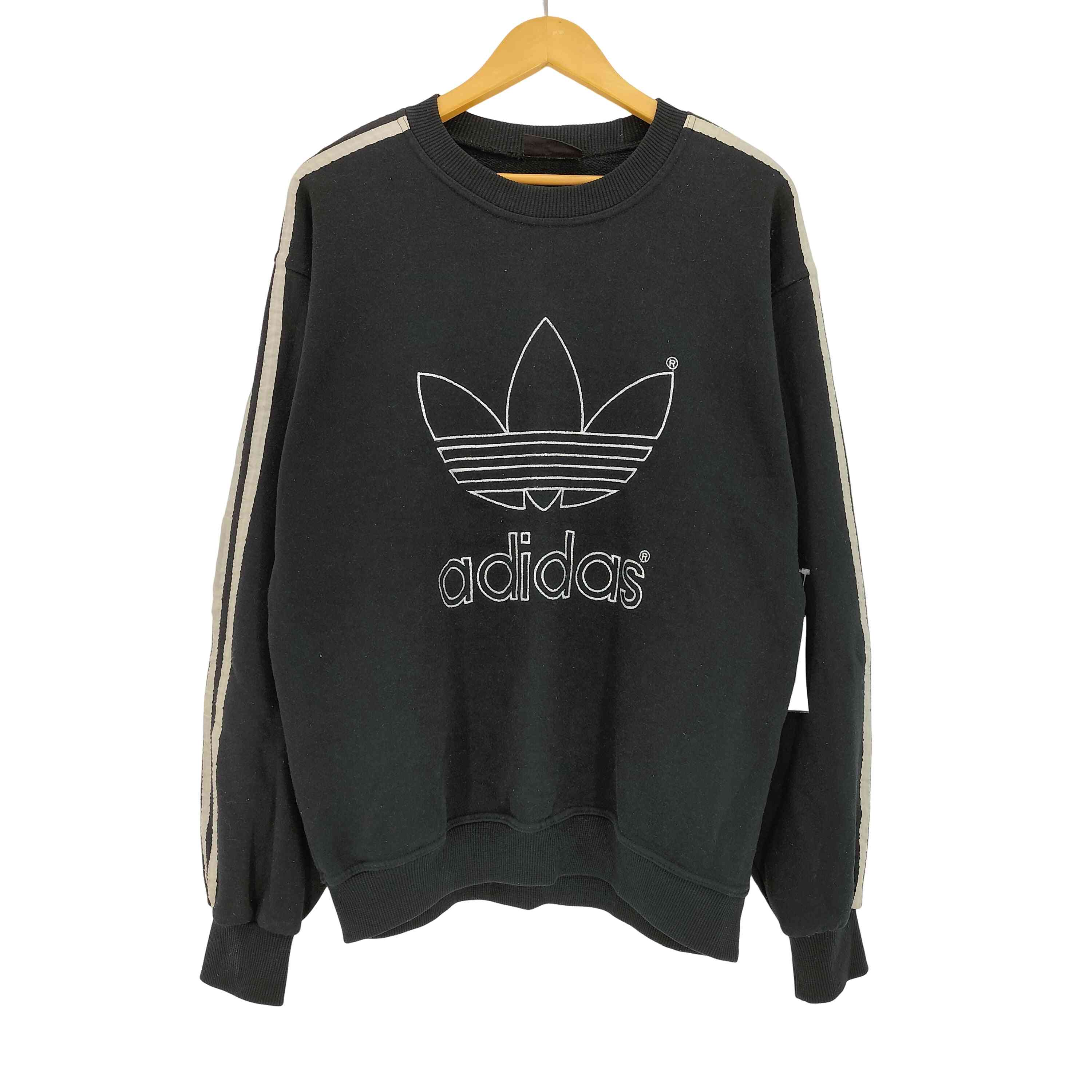 【中古】アディダス adidas 80-90s 万国旗タグ トレフォイルロゴ刺繍 3ライン クルーネックスウェット メンズ 表記無
