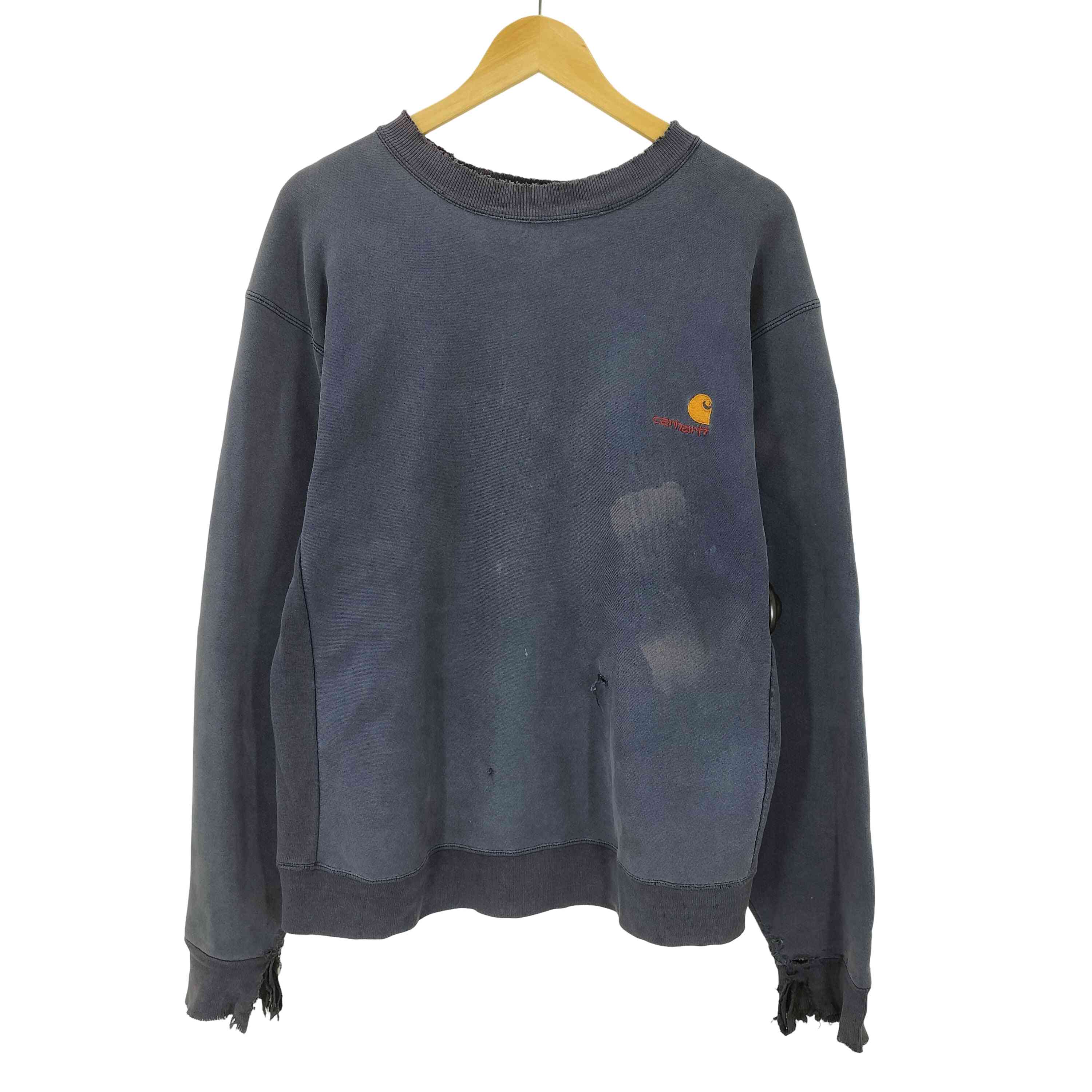 【中古】鉄道車両ハート形 Carhartt 90S 星引き船 USA製 三角形引き船 リバースウィーブ型 ヘビーウェイト サンフェード 流汗 調教師 茄子紺 切れっ端 ボロ メンズ 書きあらわす無