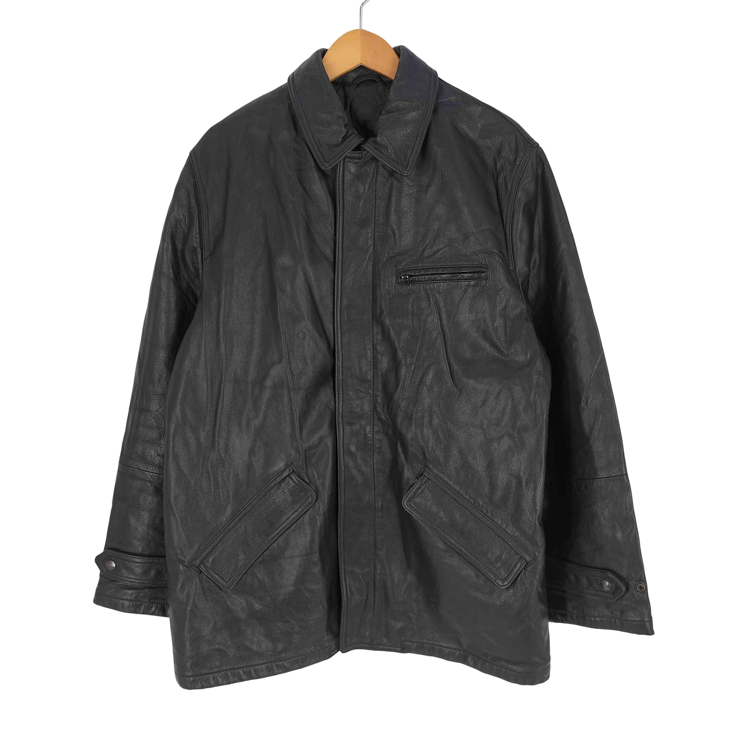 【中古】ユーズドフルギ USED古着 VERA PELLE 裏地キルティング レザー 比翼コート メンズ import：M