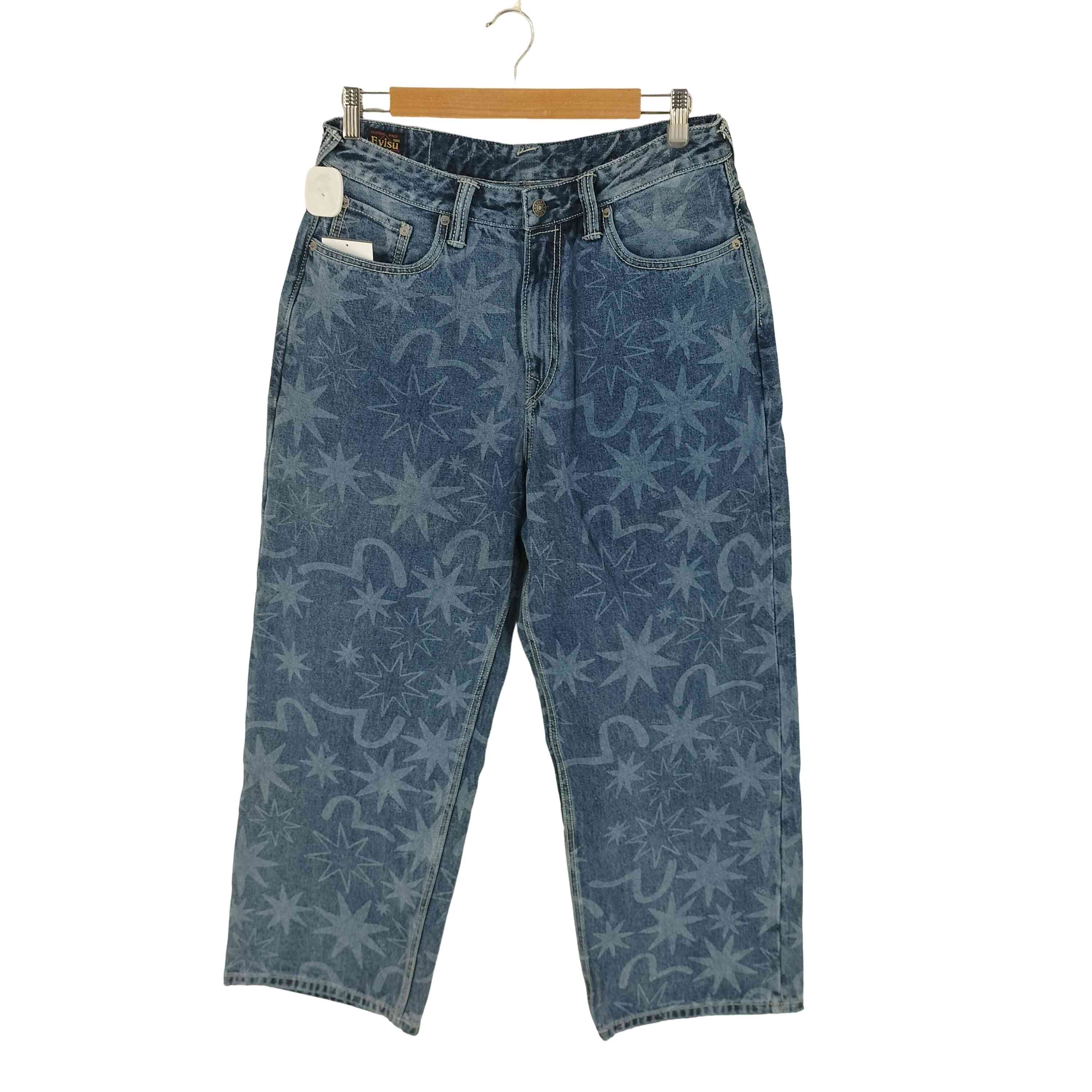 【中古】エヴィス EVISU オールオーバーウォッシュドプリント 伸び伸びする填まる デニム メンズ  L 175/80A