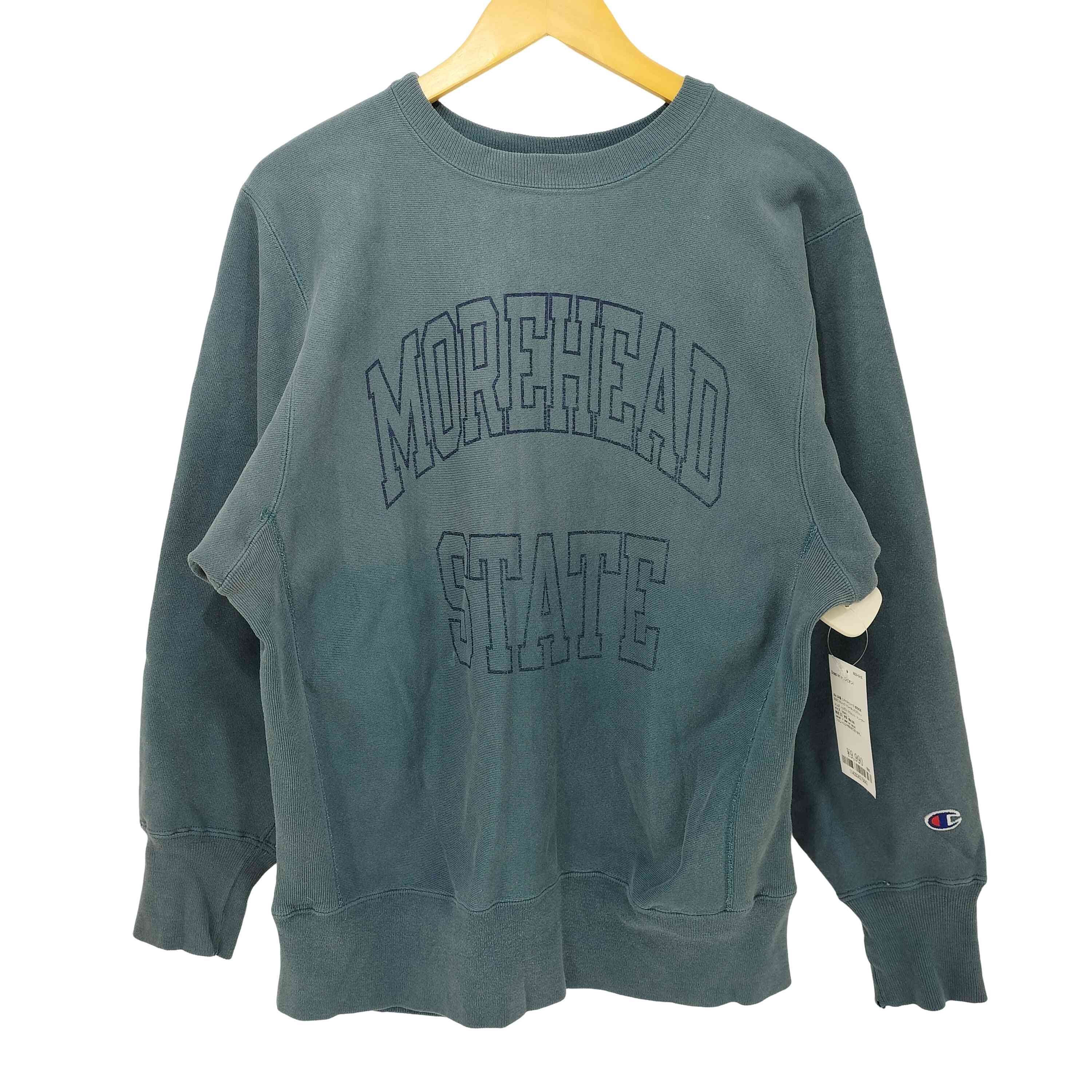 【中古】はやりっ子 Champion 90s USA製 リバースウィーブ MOREHEAD STATE 単科大学 クルーネックスウェット メンズ import：L