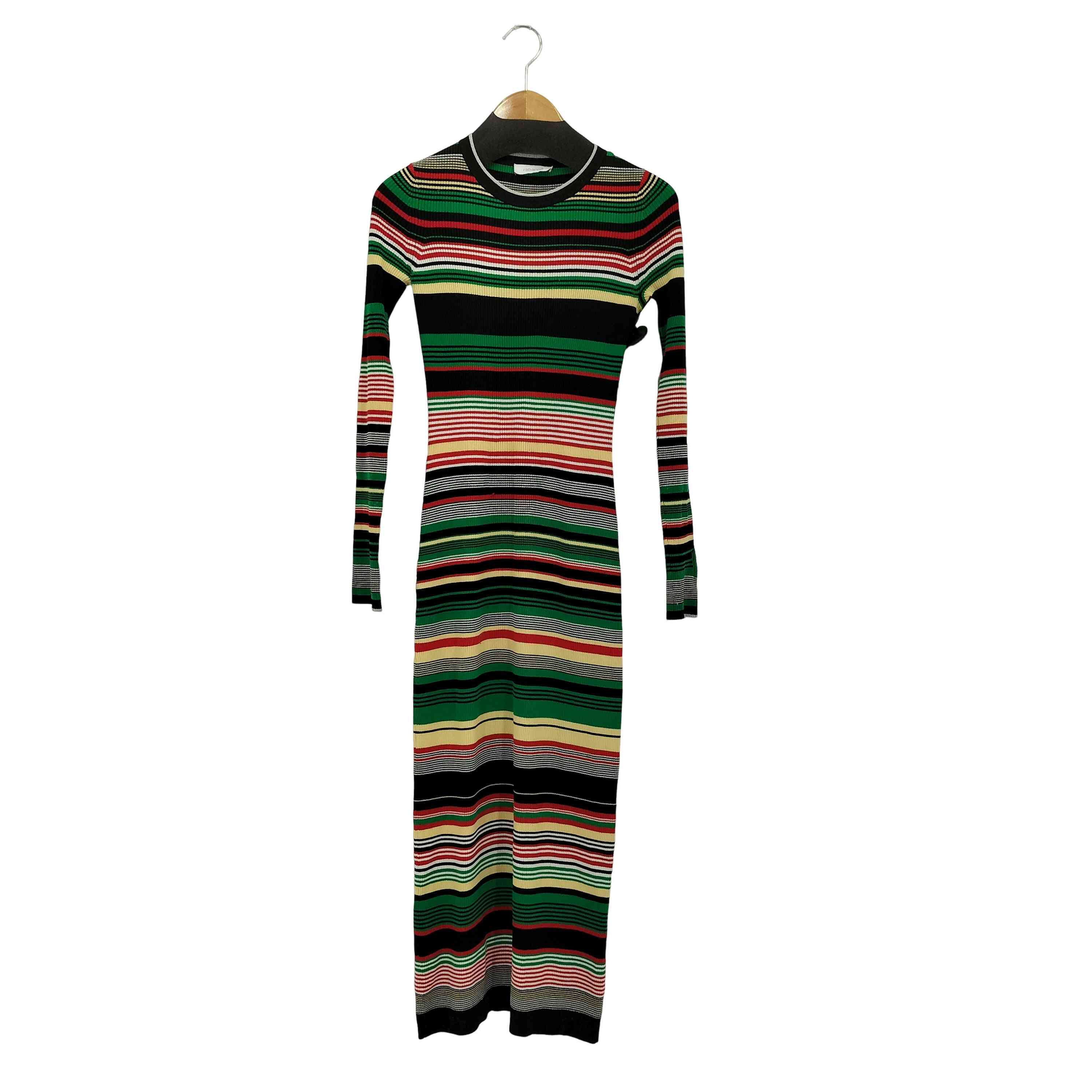 【中古】ユーズドフルギ USED古着 {{RABANNE}} Long Sleeve Stripe Maxi Dress マルチカラーニットワンピース レディース XS