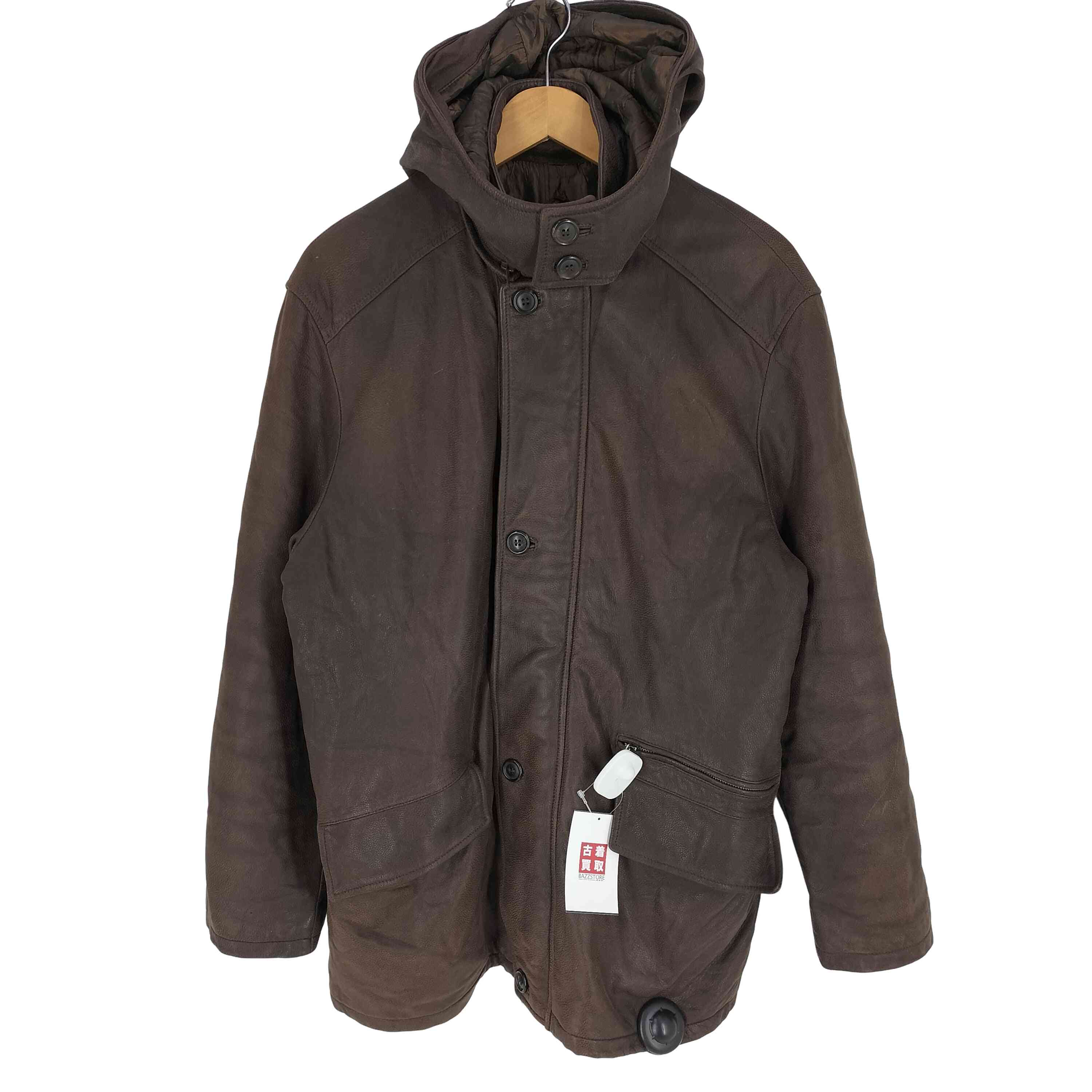 【中古】ユーズドフルギ USED古着 VERA PELLE イタリア製 本革 裏地玉虫 フーディ レザージャケット メンズ 50