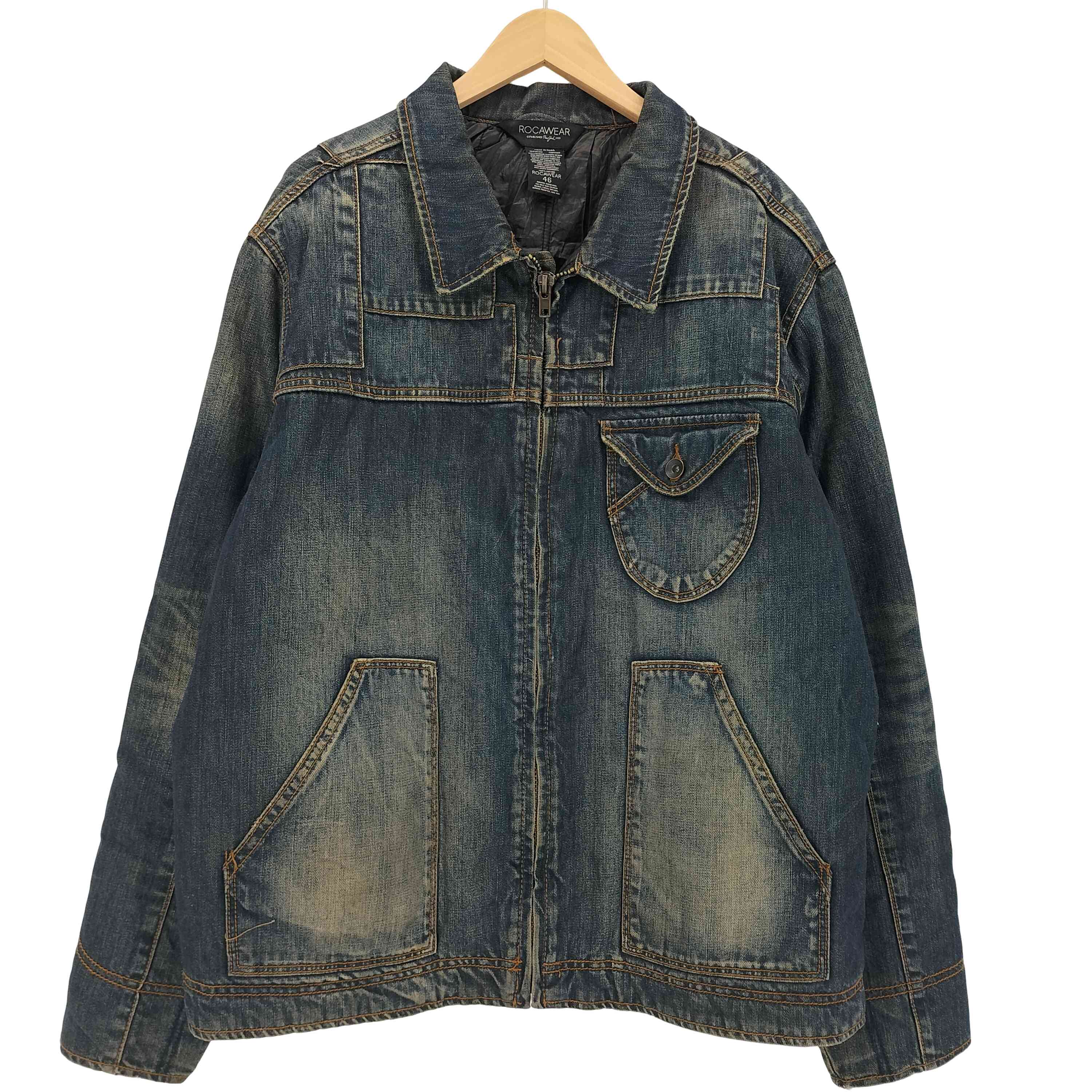 【中古】ロカウェア Rocawear 1ST パッチワーク ジップアップデニムジャケット メンズ 46｜BAZZSTORE ブランド古着バズストア