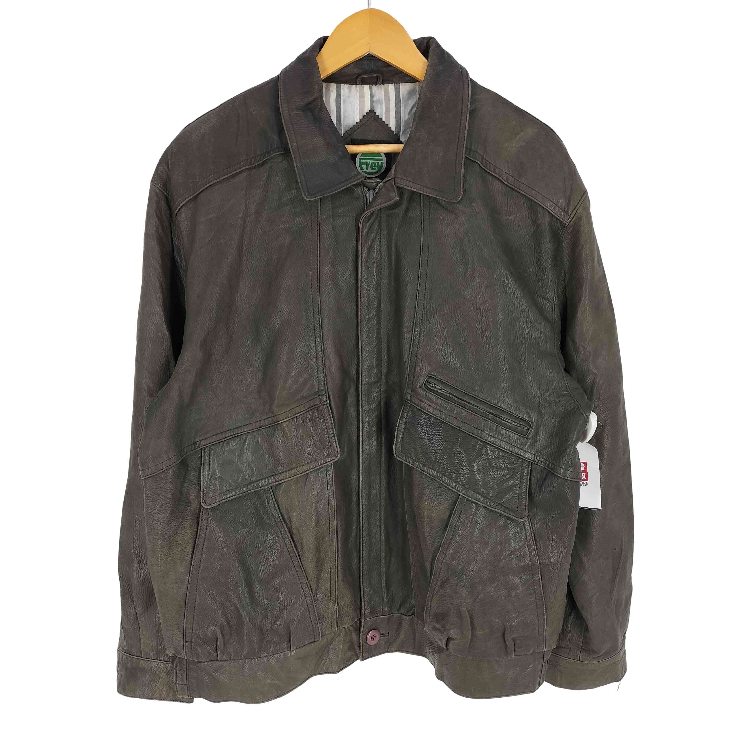 【中古】ユーズドフルギ USED古着 FREY COLLECTION ECHTES LEDER 裏地ストライプ ボックス レザーブルゾン メンズ 54｜BAZZSTORE ブランド古着バズストア