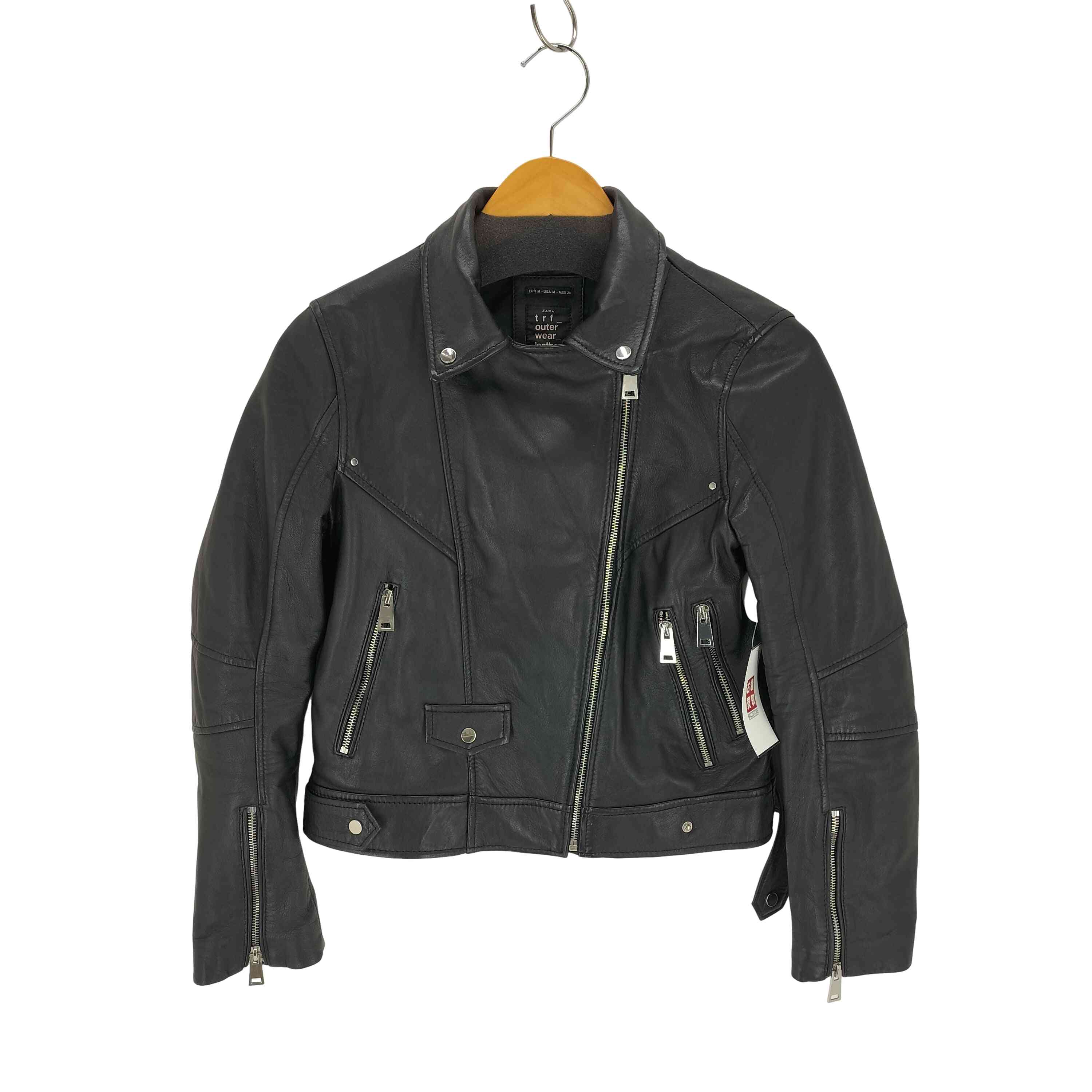 【中古】ザラ ZARA LAMB LEATHER ラムレザーダブルライダースジャケット レディース import：M