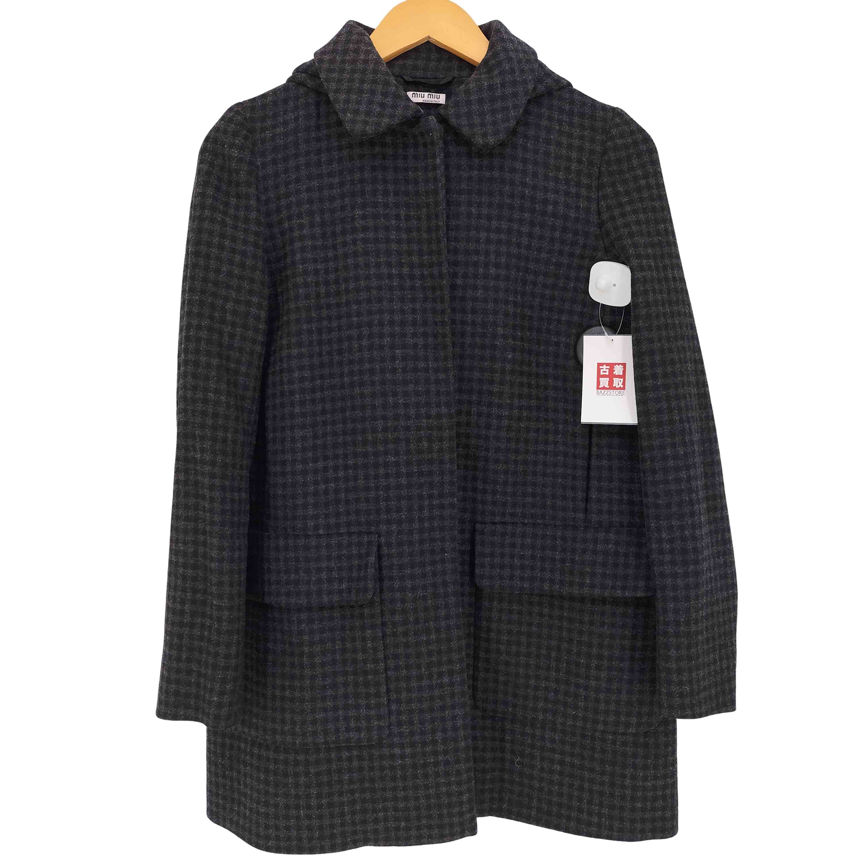 【中古】ミュウミュウ miu miu ギンガム照合のしるし ボンネット付 スナップボタン 二分の一厚地の外套 レディース  40