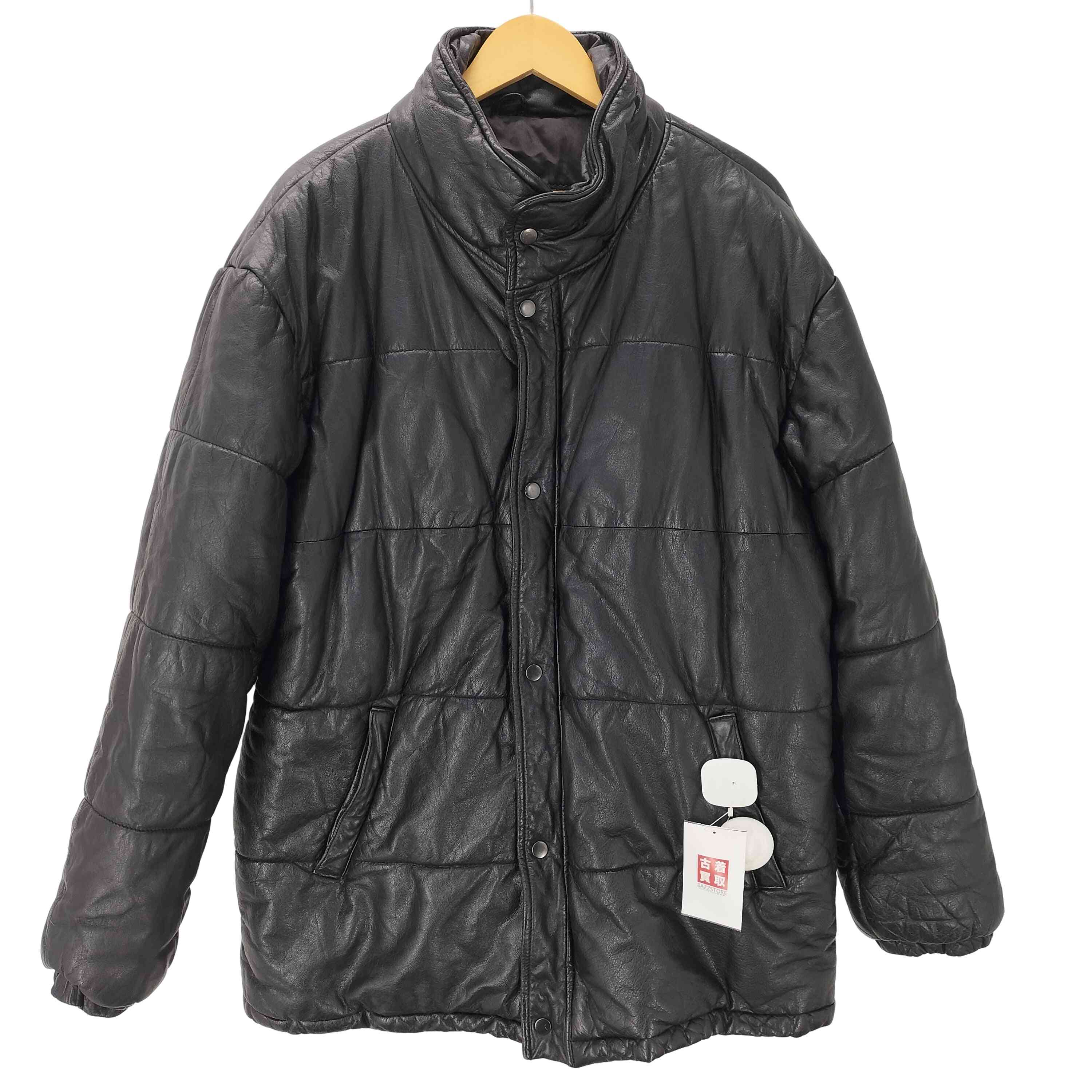 【中古】ハラジュクマザー HARAJUKU MOTHER 90S W-1 牛革 カウスキン リアルレザー 中綿 キルト ボンバー ジャケット 比翼 ダブルジップ ビックサイズ メンズ LL