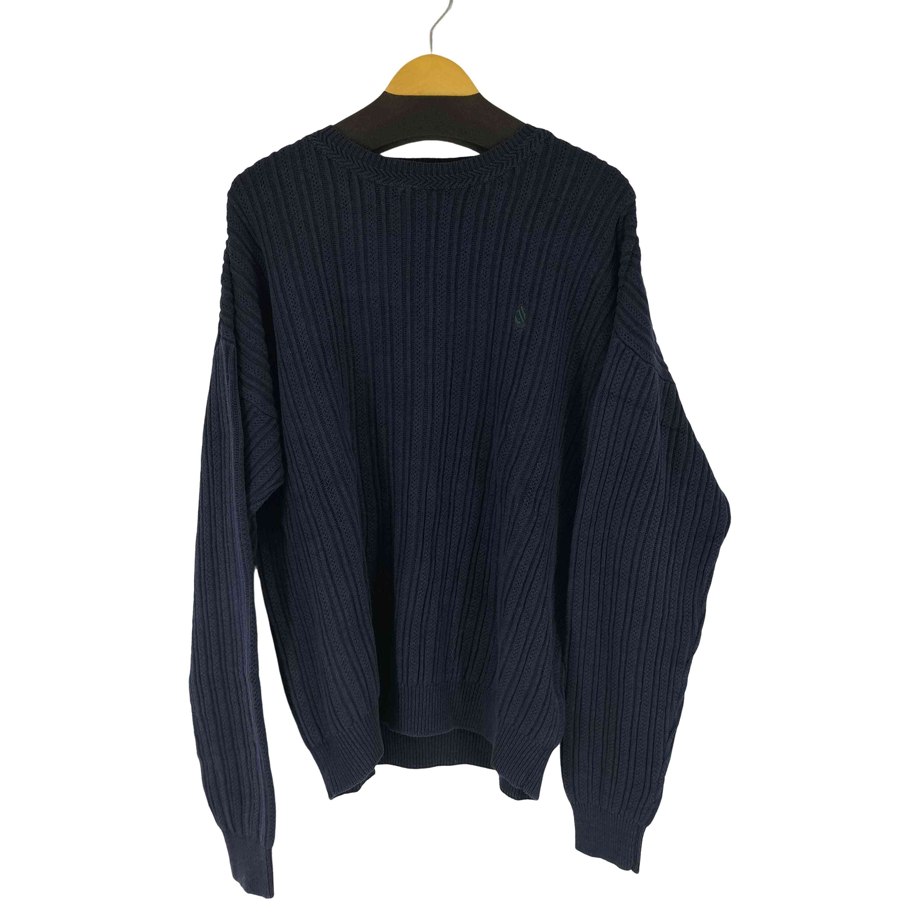 【中古】ノーティカ NAUTICA 90S ロゴ刺繍 リネンミックス クルーネックニット メンズ JPN：XL
