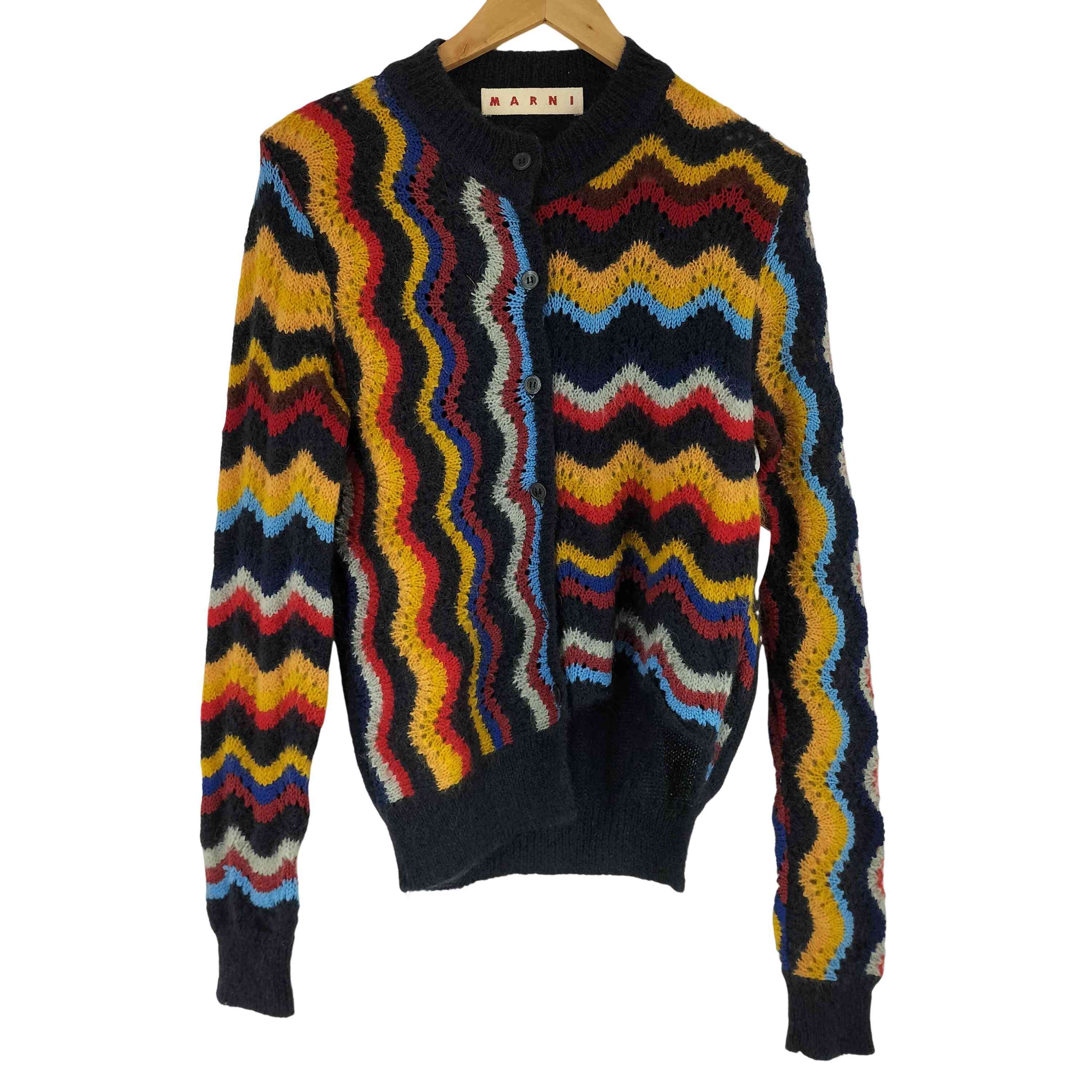 【中古】マルニ MARNI モヘア マルチカラー変形ニットカーディガン レディース 40｜BAZZSTORE ブランド古着バズストア