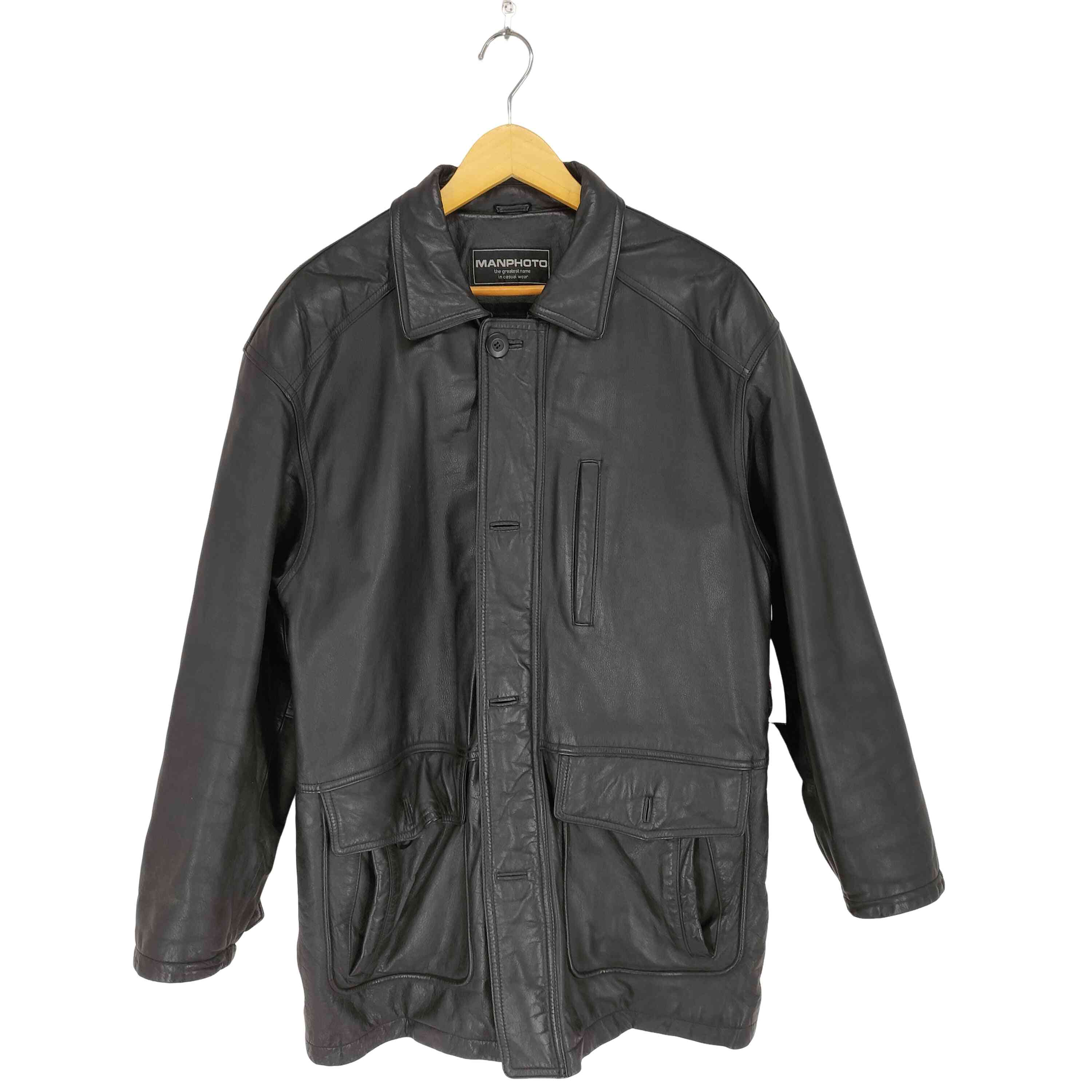 【中古】ユーズドフルギ USED古着 {{MANPHOTO}} caw leather カウレザーカーコート メンズ L