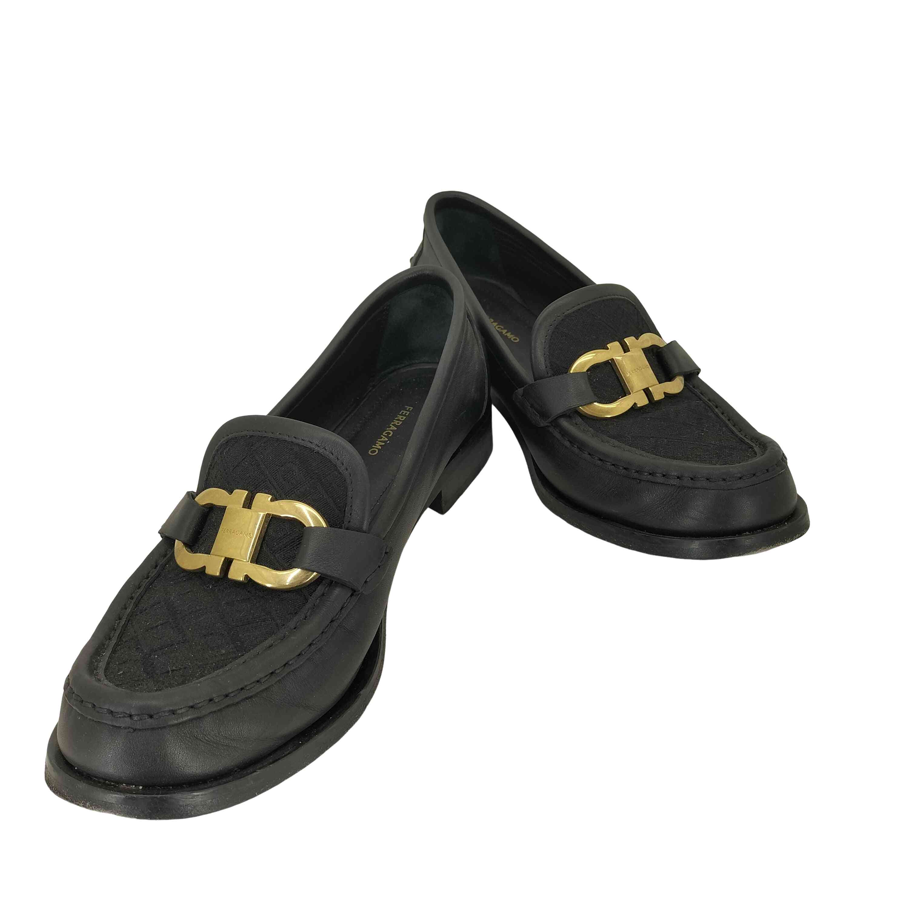 【中古】サルヴァトーレフェラガモ Salvatore Ferragamo NERO CALF NELO ガンチーニ モノグラムローファー レディース  7